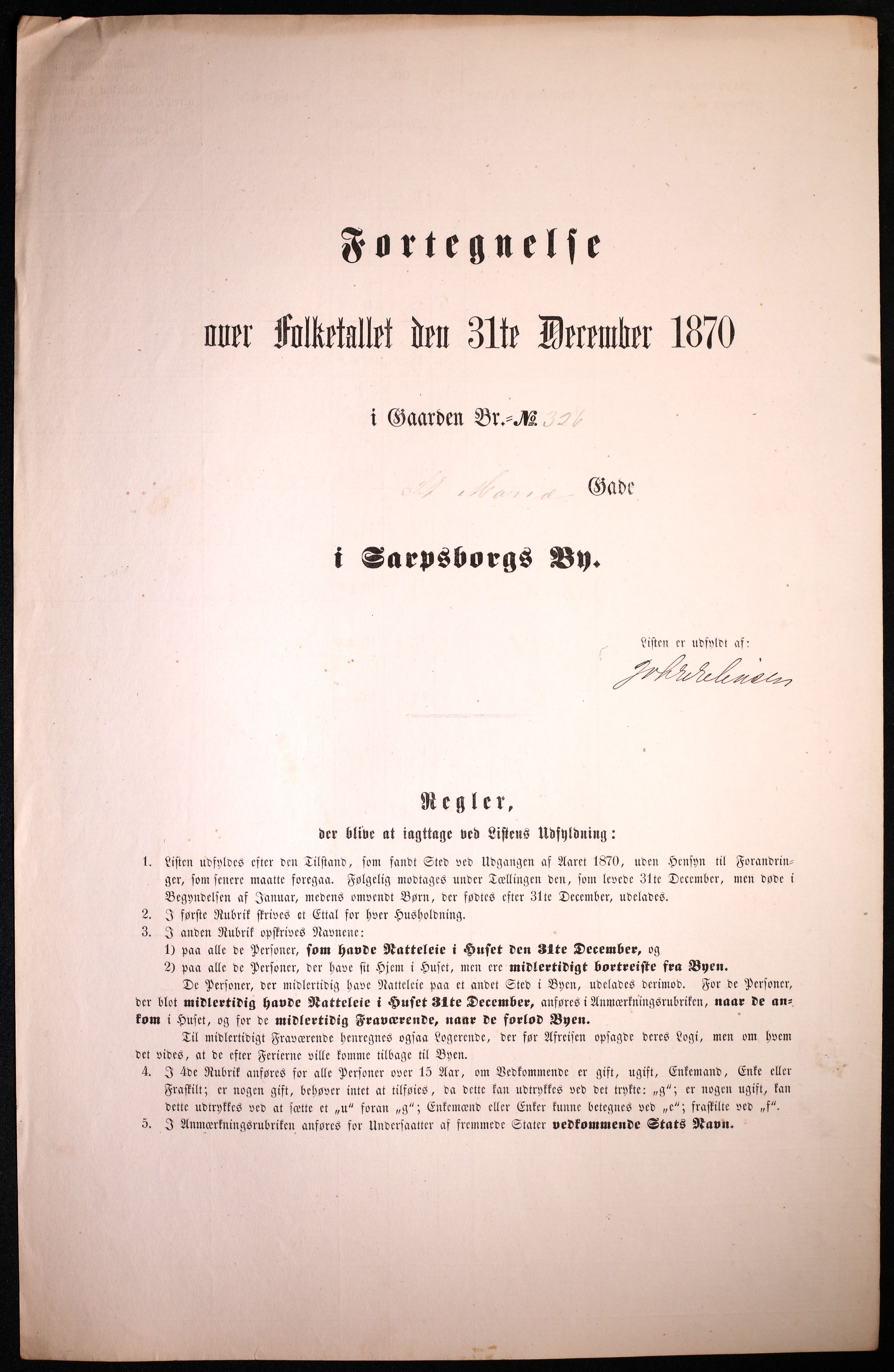 RA, 1870 census for 0102 Sarpsborg, 1870, p. 259