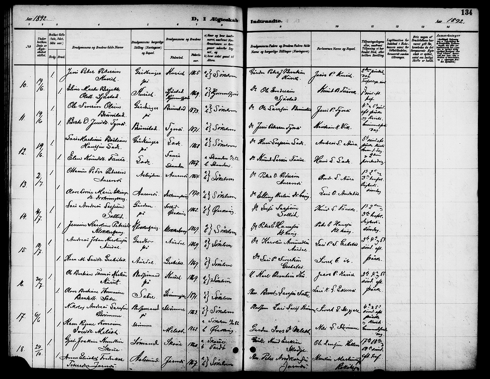 Ministerialprotokoller, klokkerbøker og fødselsregistre - Møre og Romsdal, SAT/A-1454/523/L0340: Parish register (copy) no. 523C03, 1892-1902, p. 134