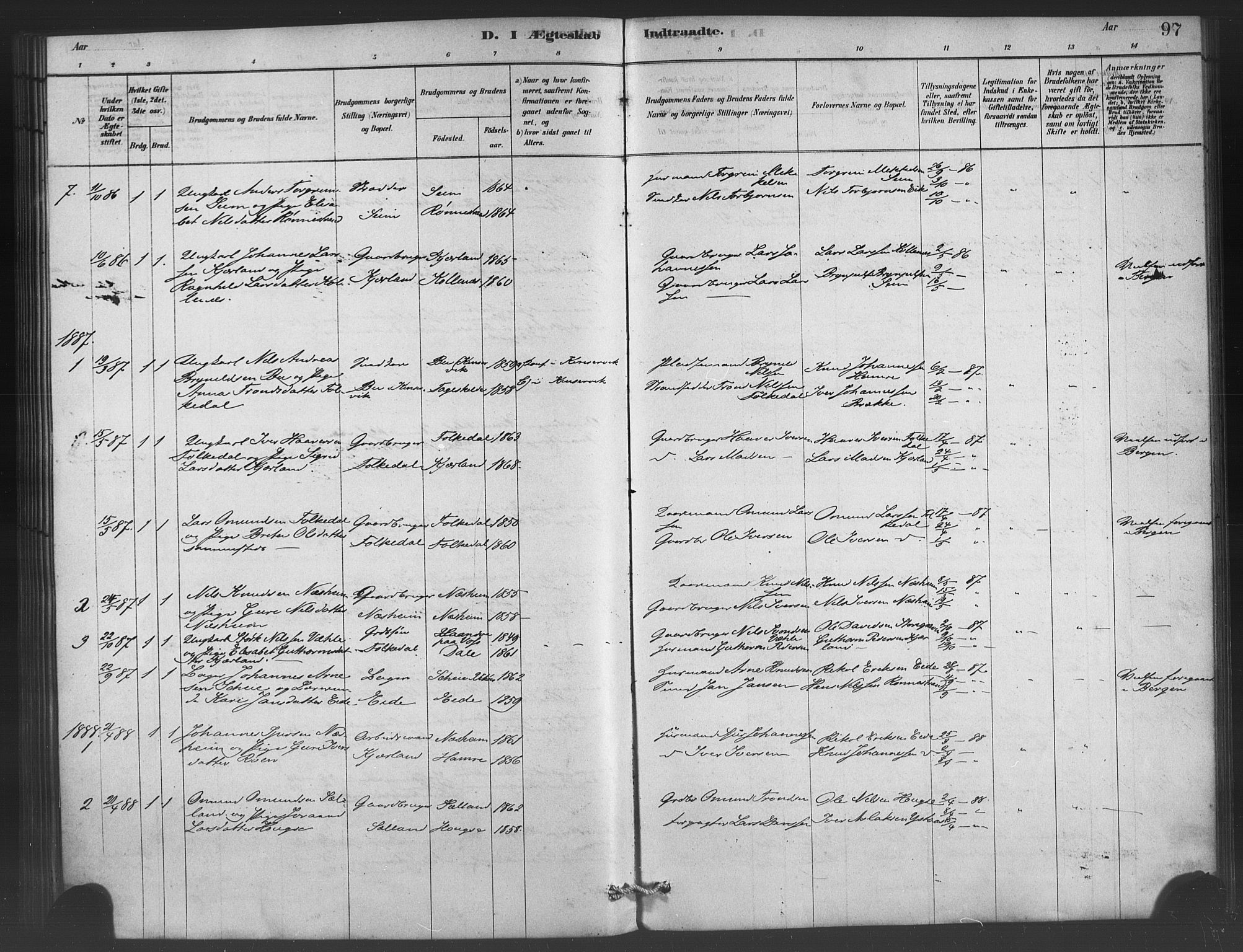 Ulvik sokneprestembete, SAB/A-78801/H/Haa: Parish register (official) no. C 1, 1878-1903, p. 97
