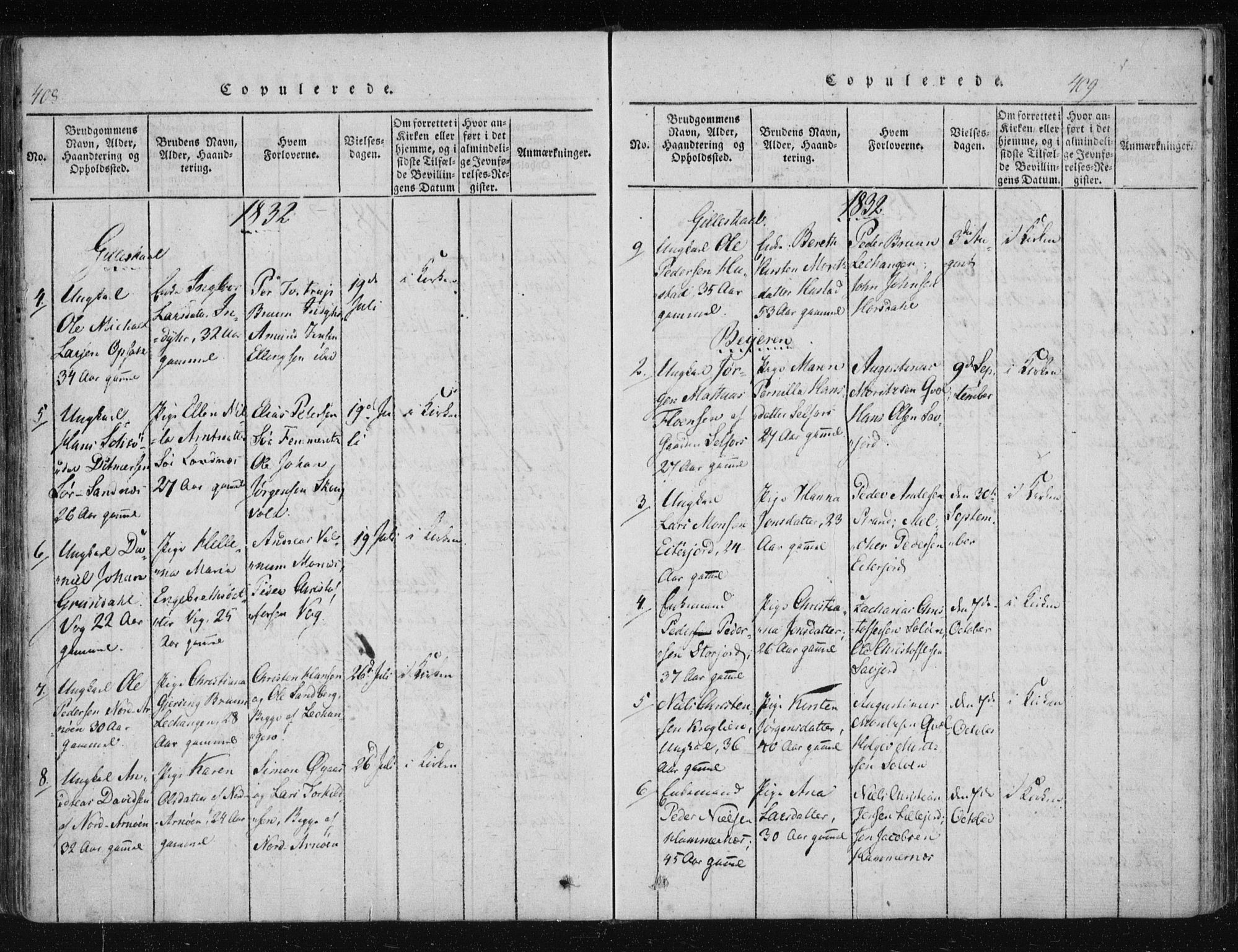 Ministerialprotokoller, klokkerbøker og fødselsregistre - Nordland, AV/SAT-A-1459/805/L0096: Parish register (official) no. 805A03, 1820-1837, p. 408-409