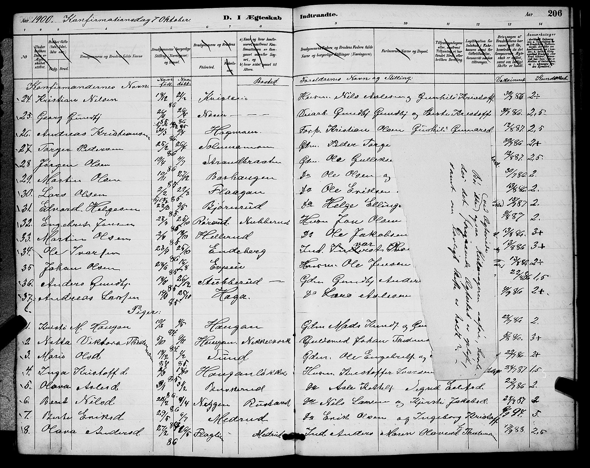 Sigdal kirkebøker, SAKO/A-245/G/Ga/L0005: Parish register (copy) no. I 5, 1886-1900, p. 206