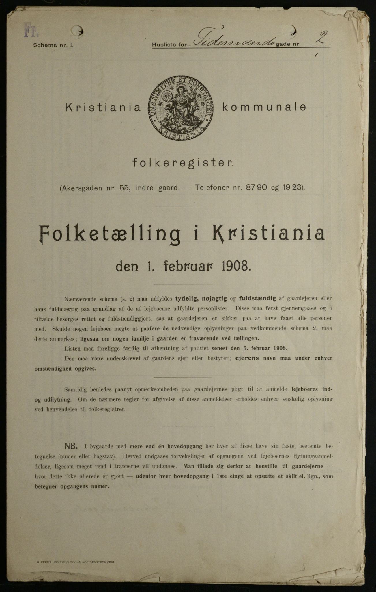 OBA, Municipal Census 1908 for Kristiania, 1908, p. 100107