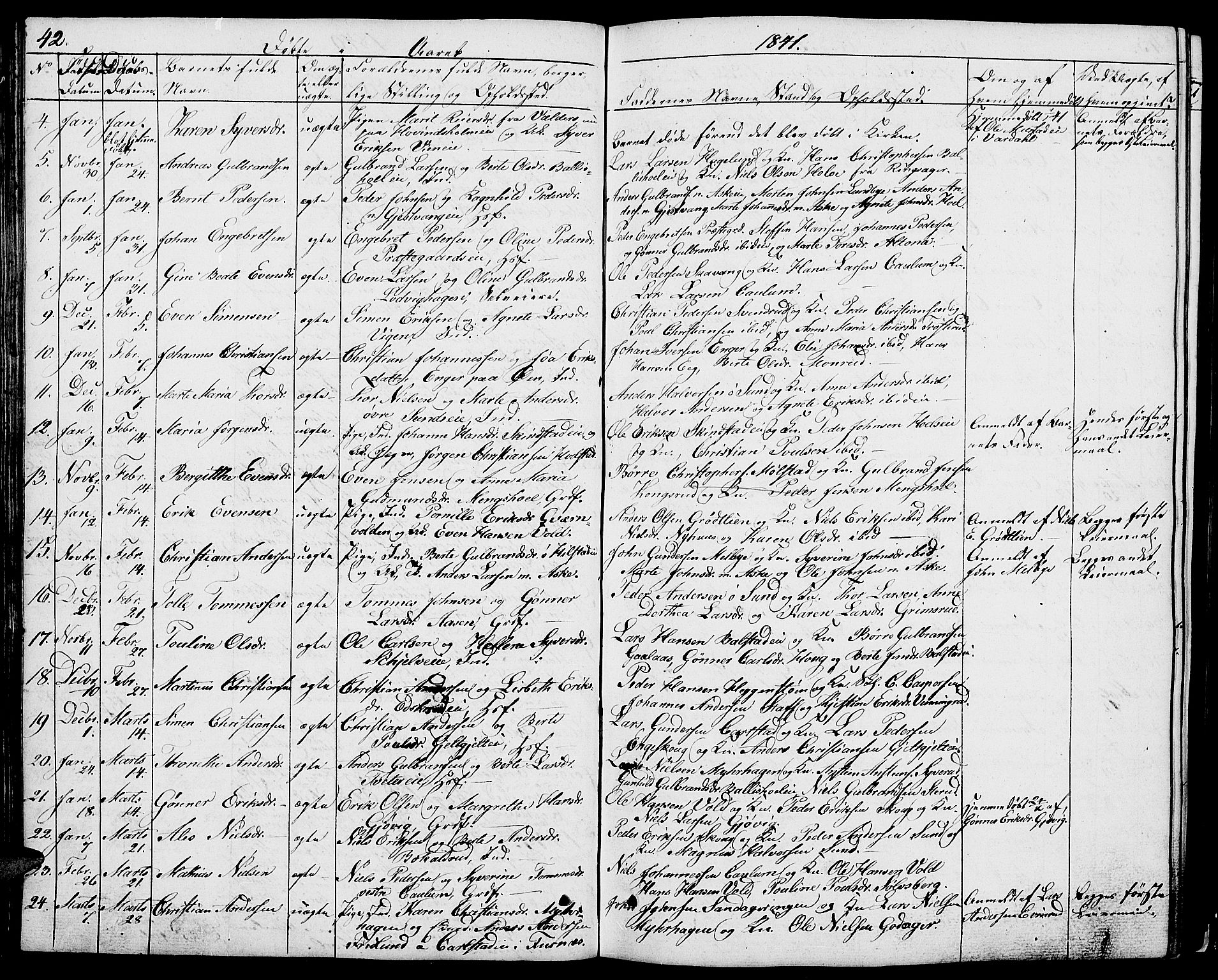 Nes prestekontor, Hedmark, AV/SAH-PREST-020/L/La/L0004: Parish register (copy) no. 4, 1832-1861, p. 42