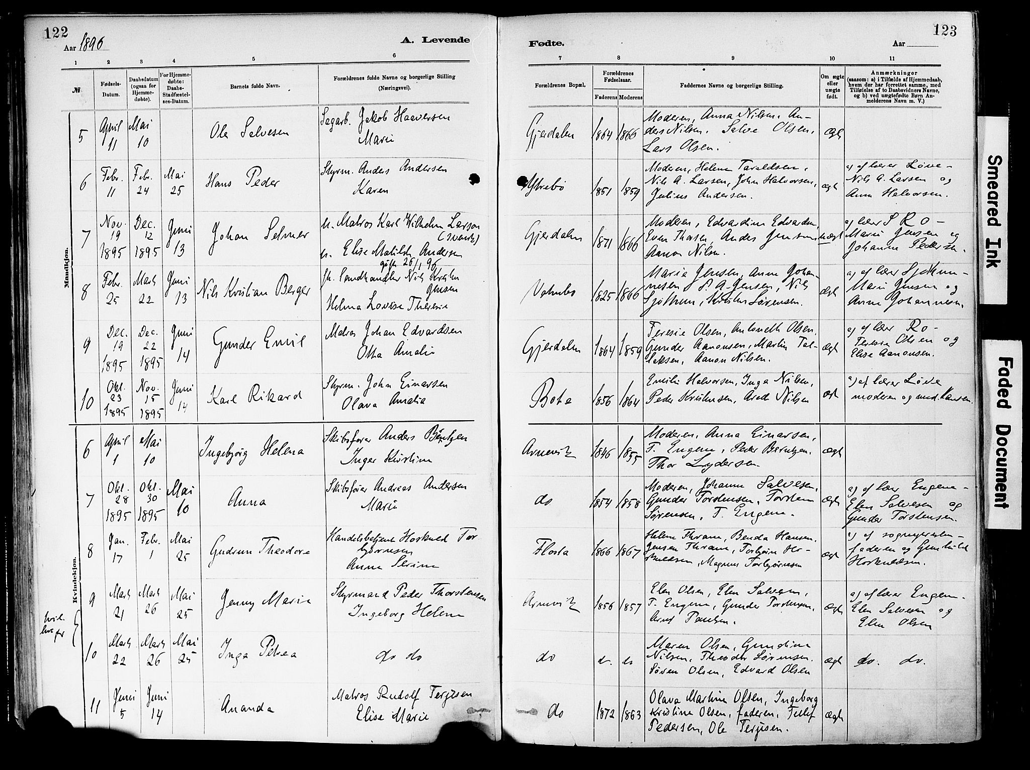 Dypvåg sokneprestkontor, AV/SAK-1111-0007/F/Fa/Fab/L0001: Parish register (official) no. A 1, 1885-1912, p. 122-123