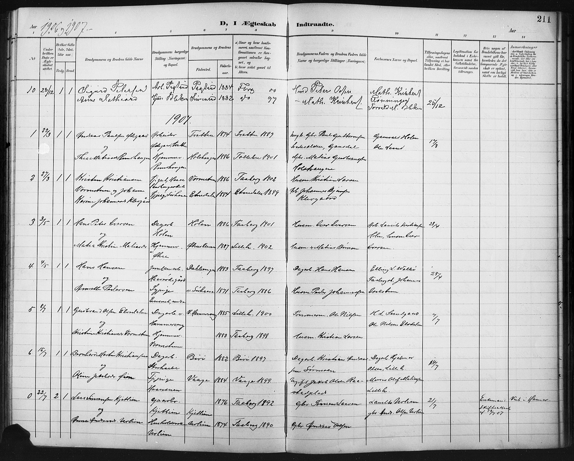 Fåberg prestekontor, SAH/PREST-086/H/Ha/Hab/L0011: Parish register (copy) no. 11, 1901-1921, p. 211