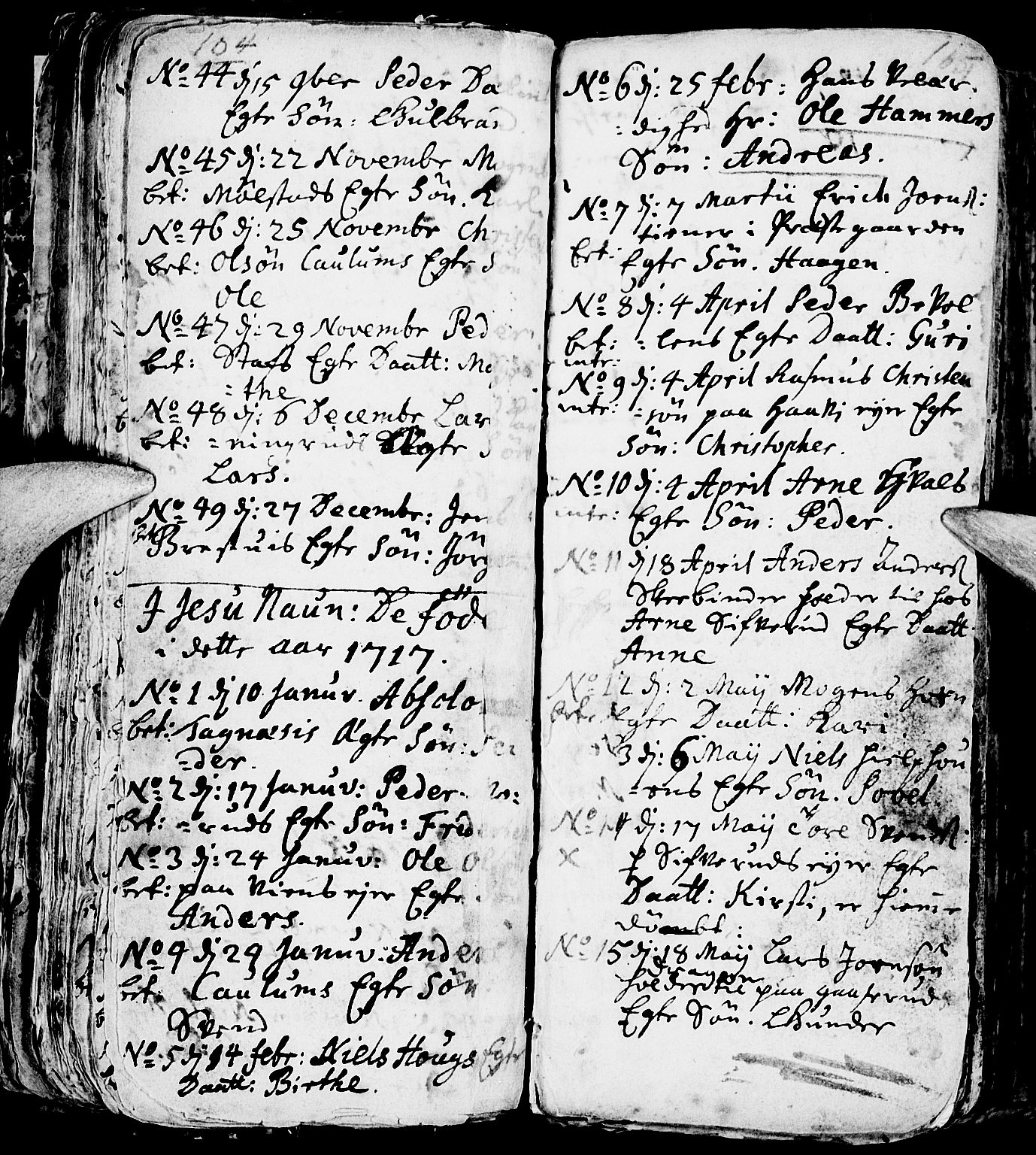 Nes prestekontor, Hedmark, SAH/PREST-020/L/La/L0001: Parish register (copy) no. 1, 1663-1784, p. 104-105