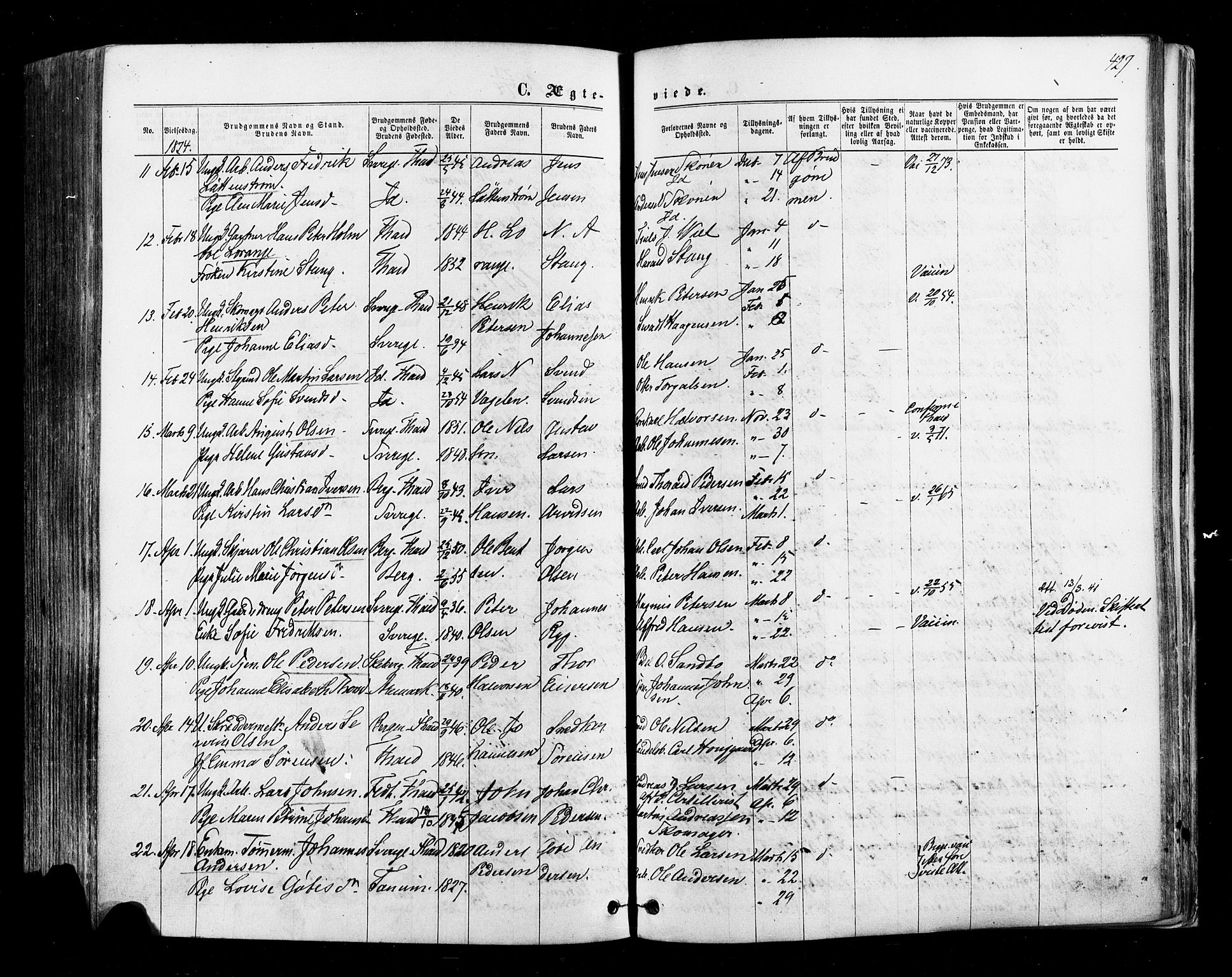 Halden prestekontor Kirkebøker, AV/SAO-A-10909/F/Fa/L0009: Parish register (official) no. I 9, 1866-1877, p. 427