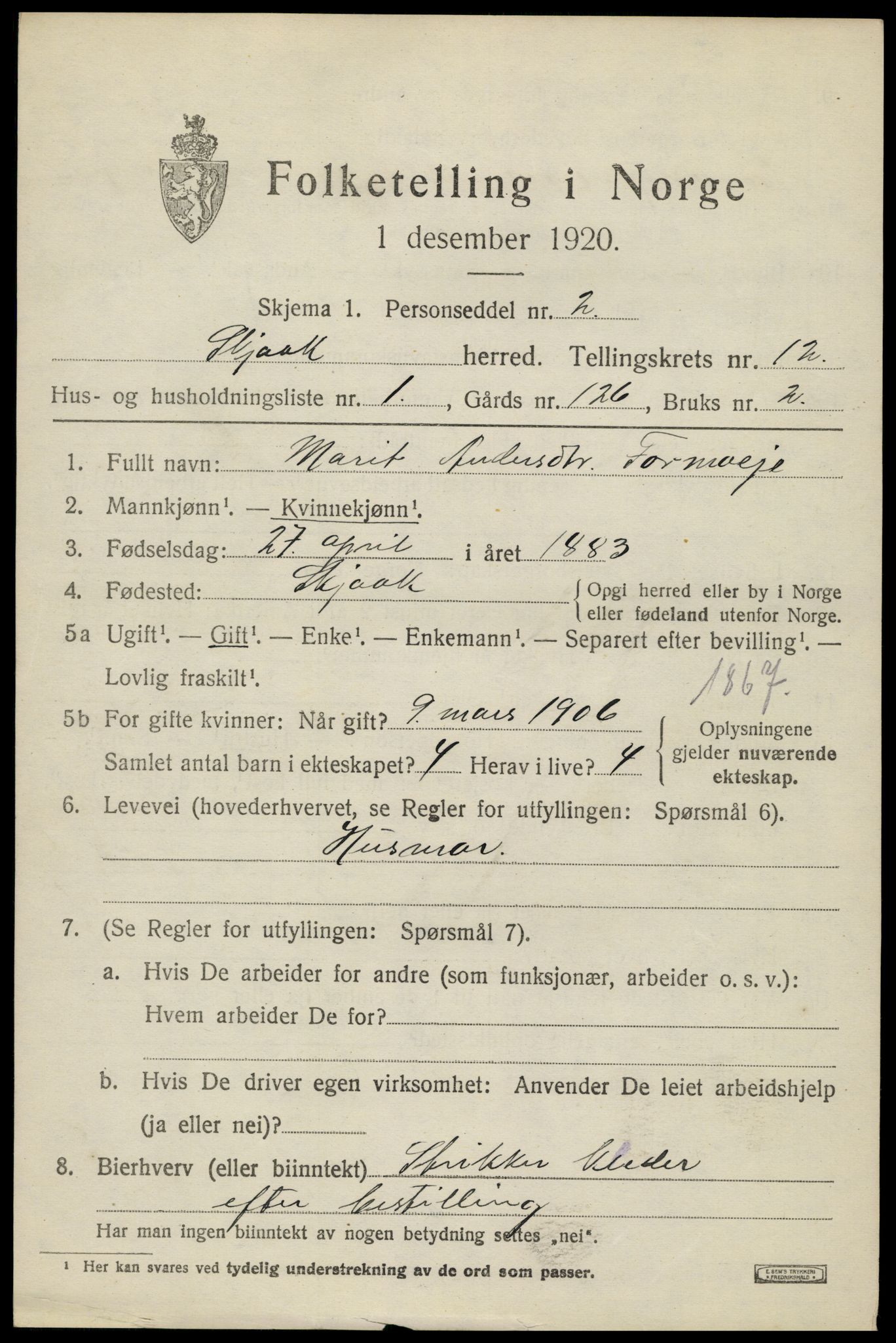 SAH, 1920 census for Skjåk, 1920, p. 5182