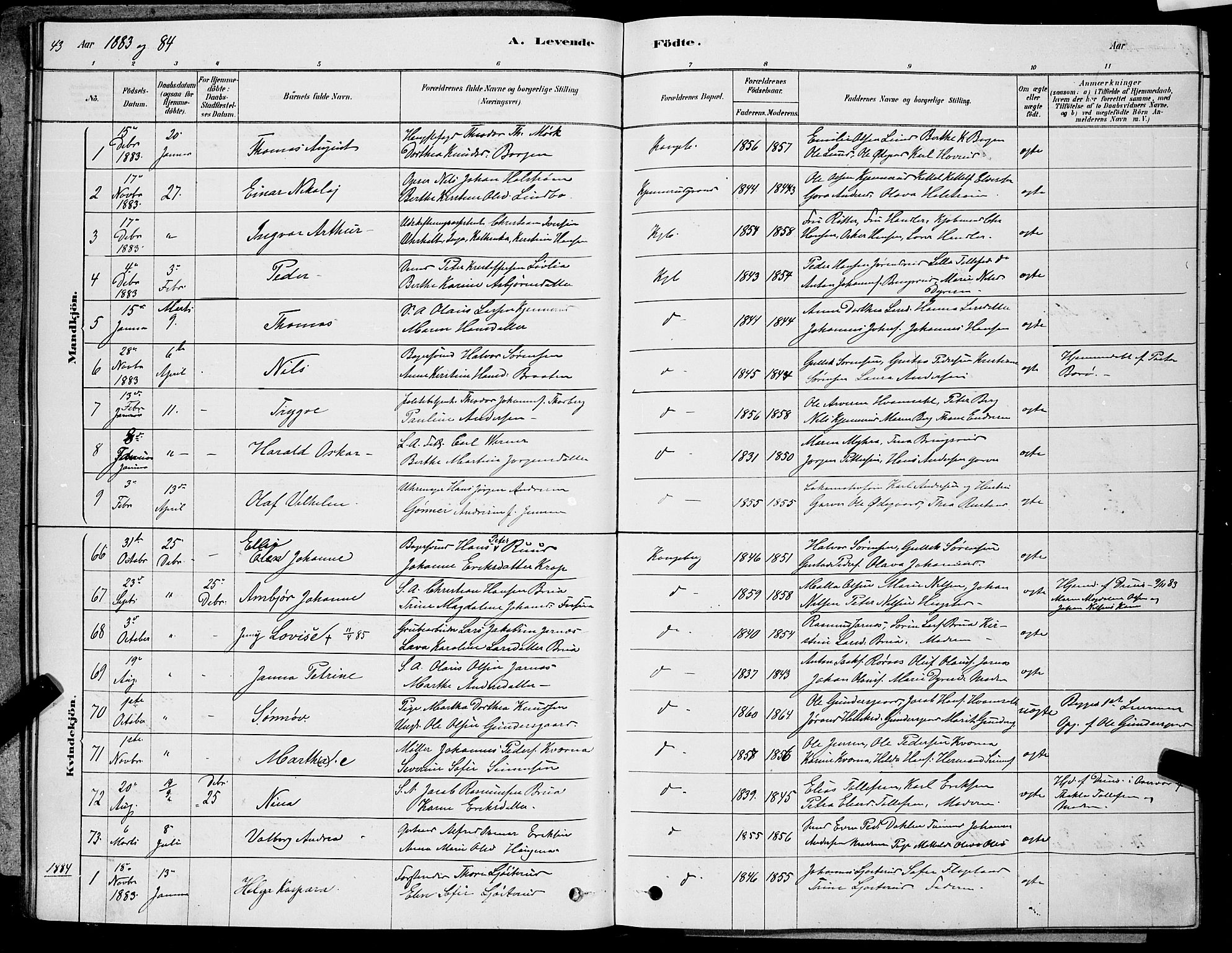 Kongsberg kirkebøker, SAKO/A-22/G/Ga/L0005: Parish register (copy) no. 5, 1878-1889, p. 43