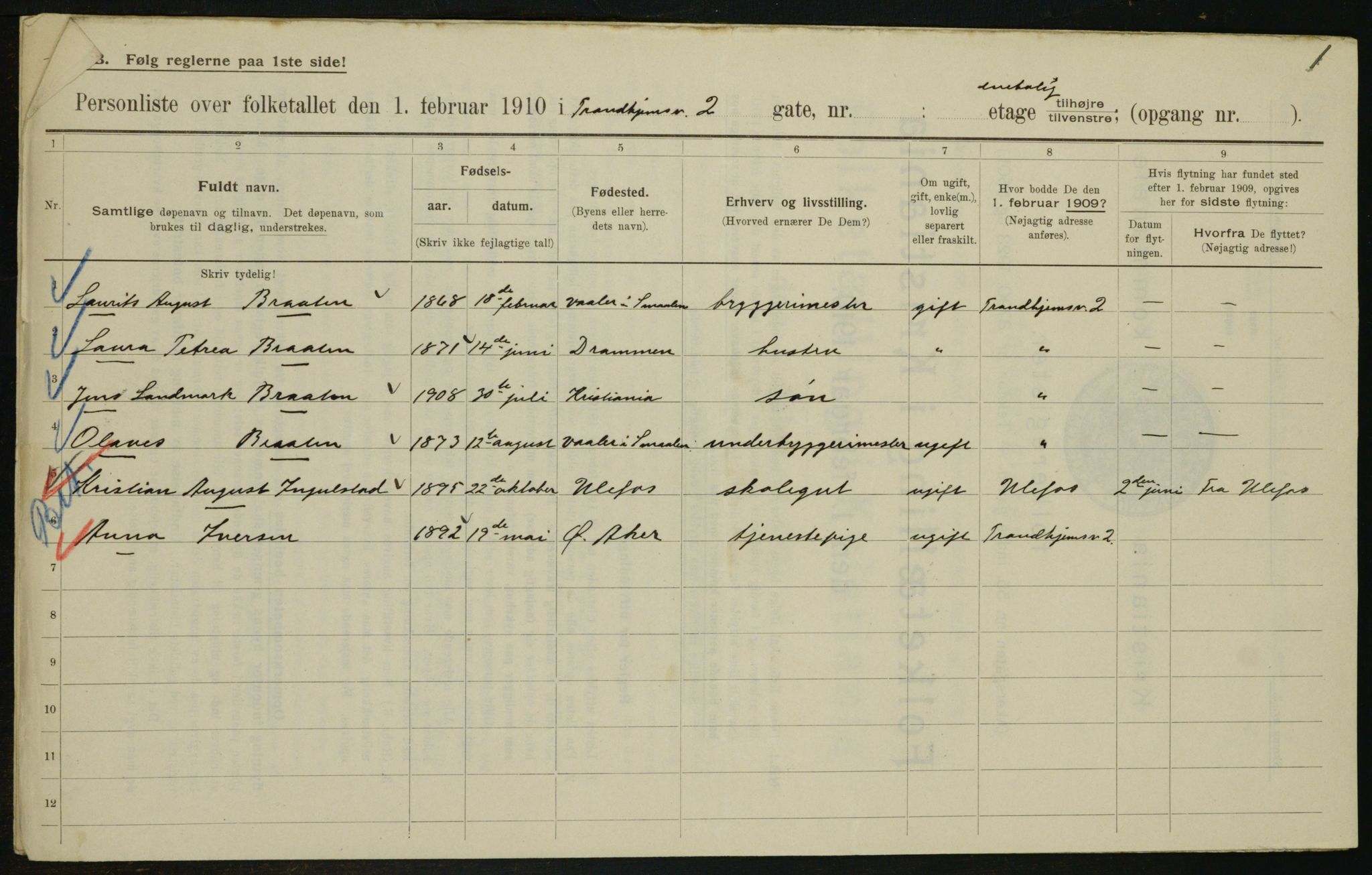 OBA, Municipal Census 1910 for Kristiania, 1910, p. 110085