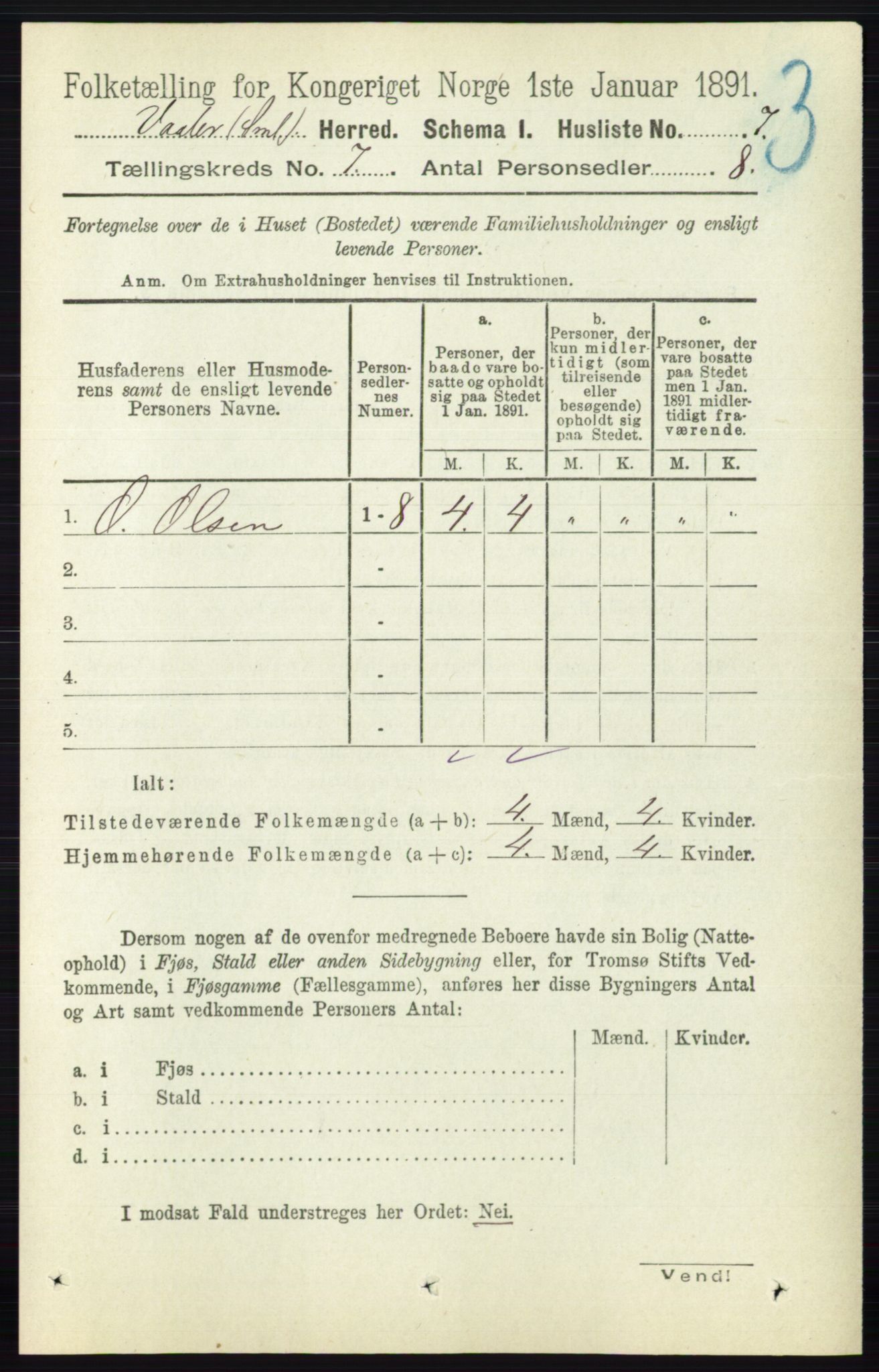 RA, 1891 census for 0137 Våler, 1891, p. 2804