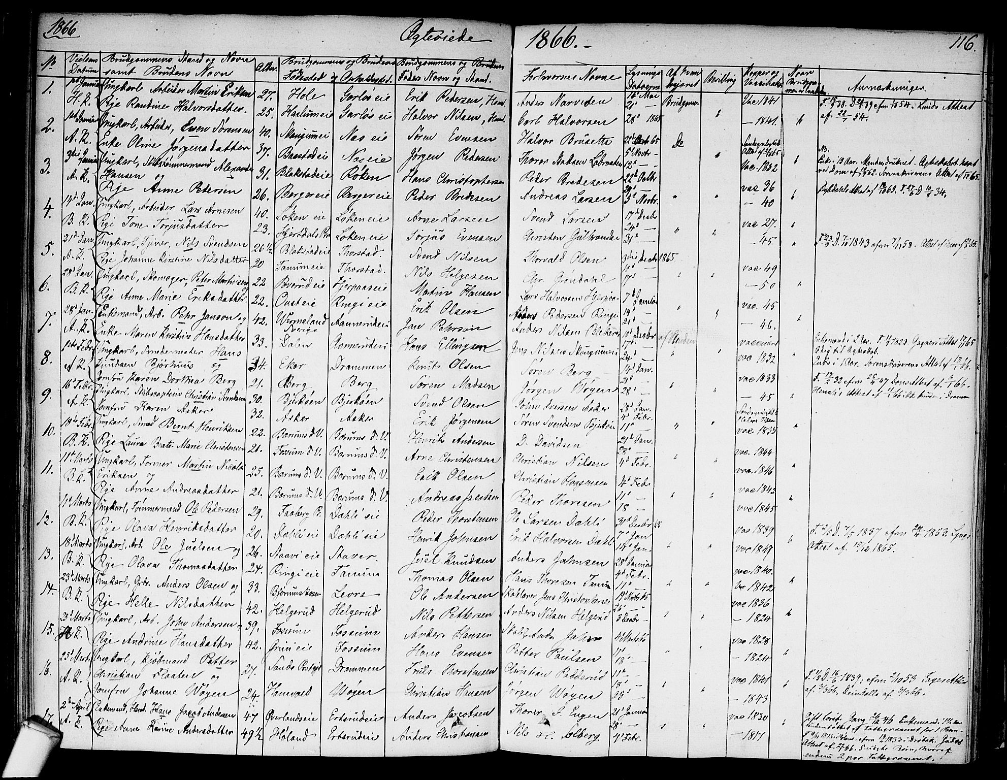 Asker prestekontor Kirkebøker, SAO/A-10256a/F/Fa/L0010: Parish register (official) no. I 10, 1825-1878, p. 116