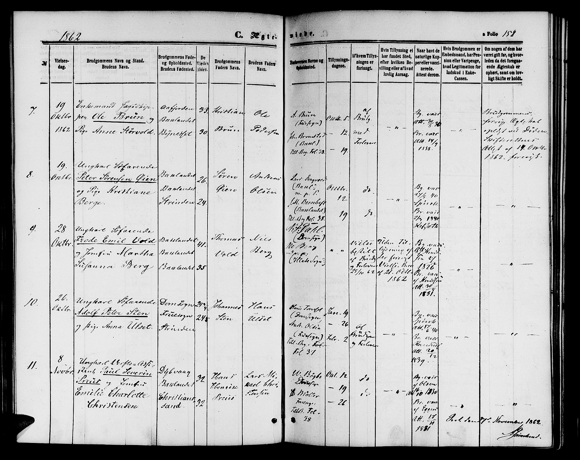 Ministerialprotokoller, klokkerbøker og fødselsregistre - Sør-Trøndelag, SAT/A-1456/604/L0185: Parish register (official) no. 604A06, 1861-1865, p. 158