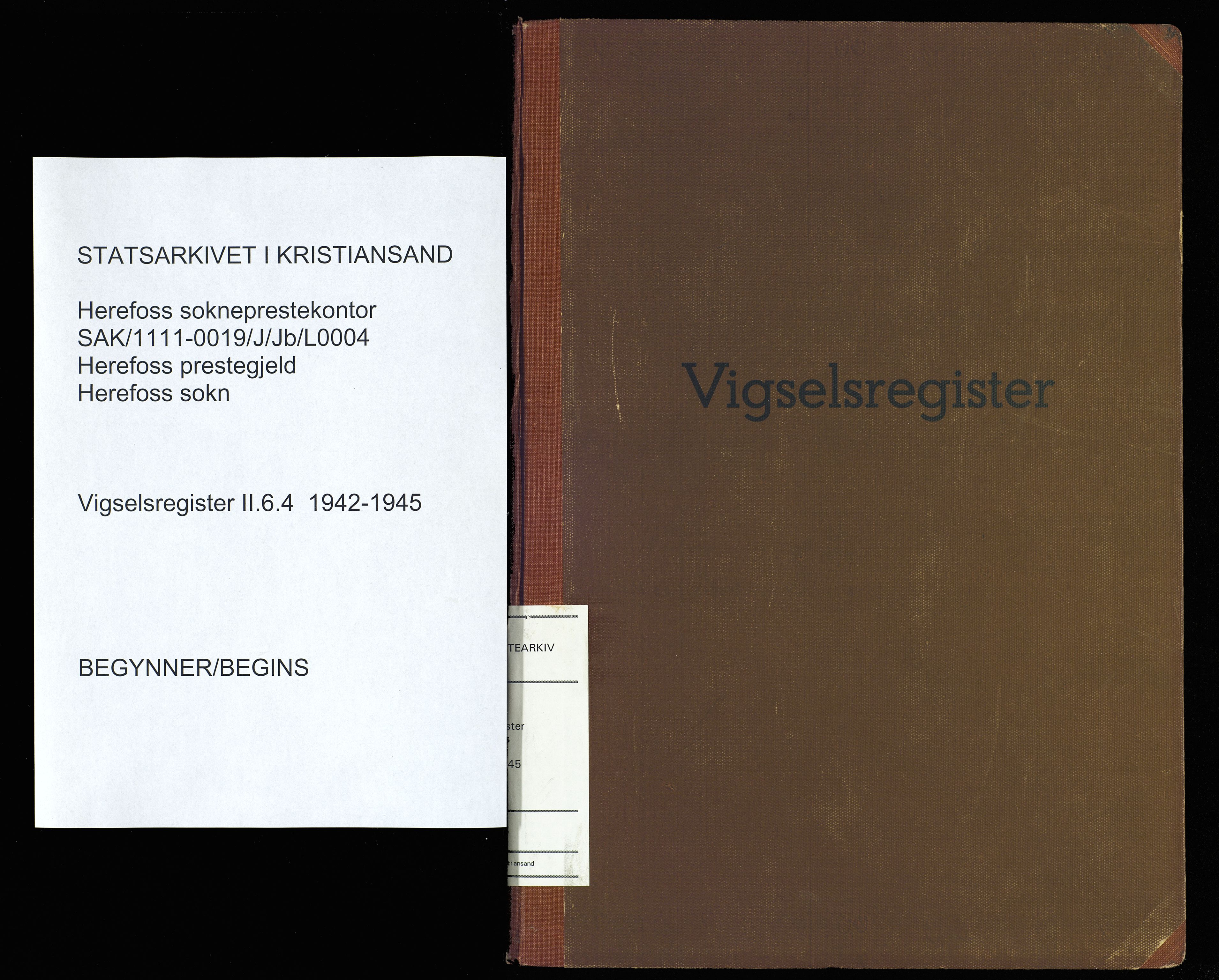 Herefoss sokneprestkontor, AV/SAK-1111-0019/J/Jb/L0004: Marriage register no. II.6.4, 1942-1945