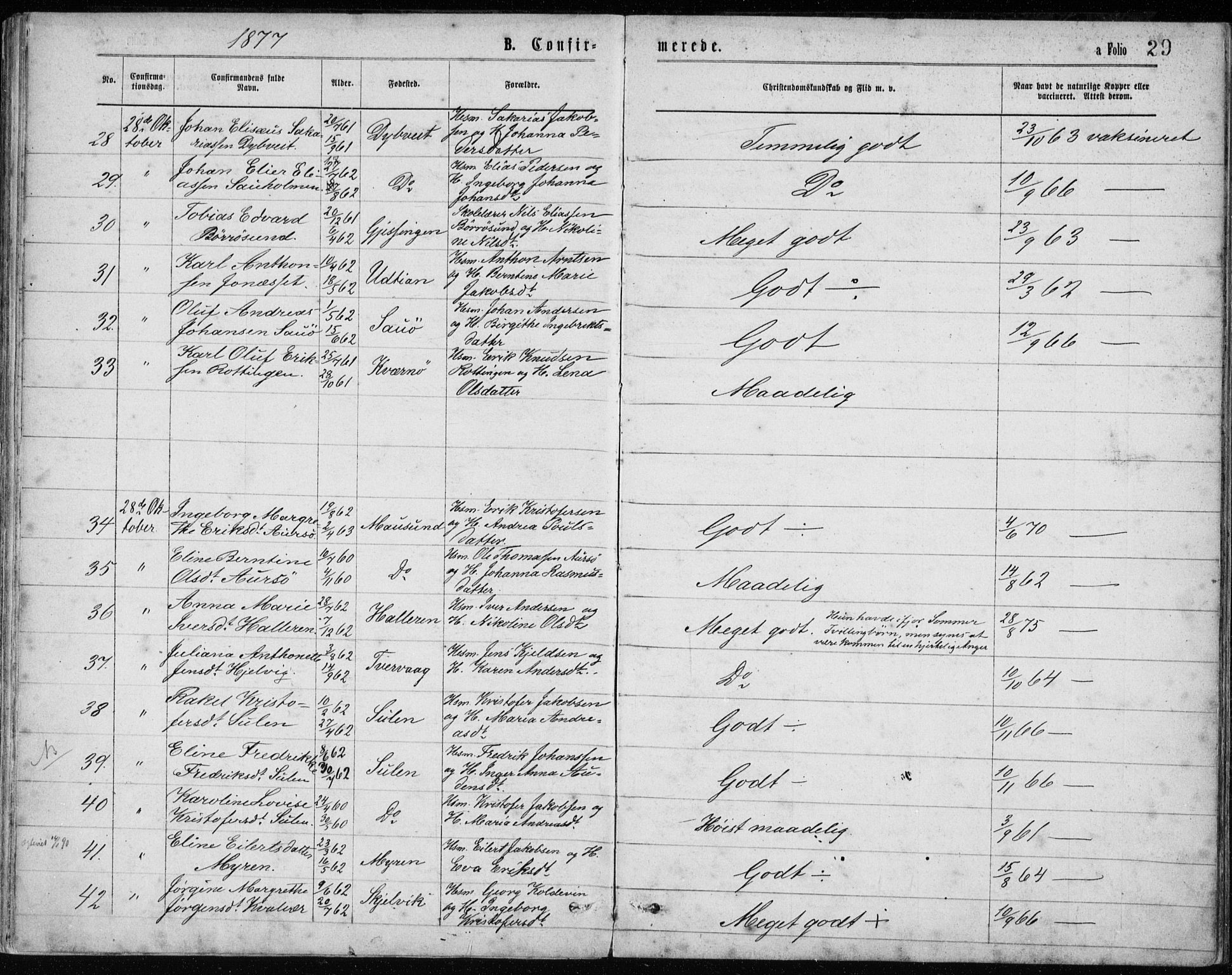 Ministerialprotokoller, klokkerbøker og fødselsregistre - Sør-Trøndelag, SAT/A-1456/640/L0577: Parish register (official) no. 640A02, 1877-1878, p. 29