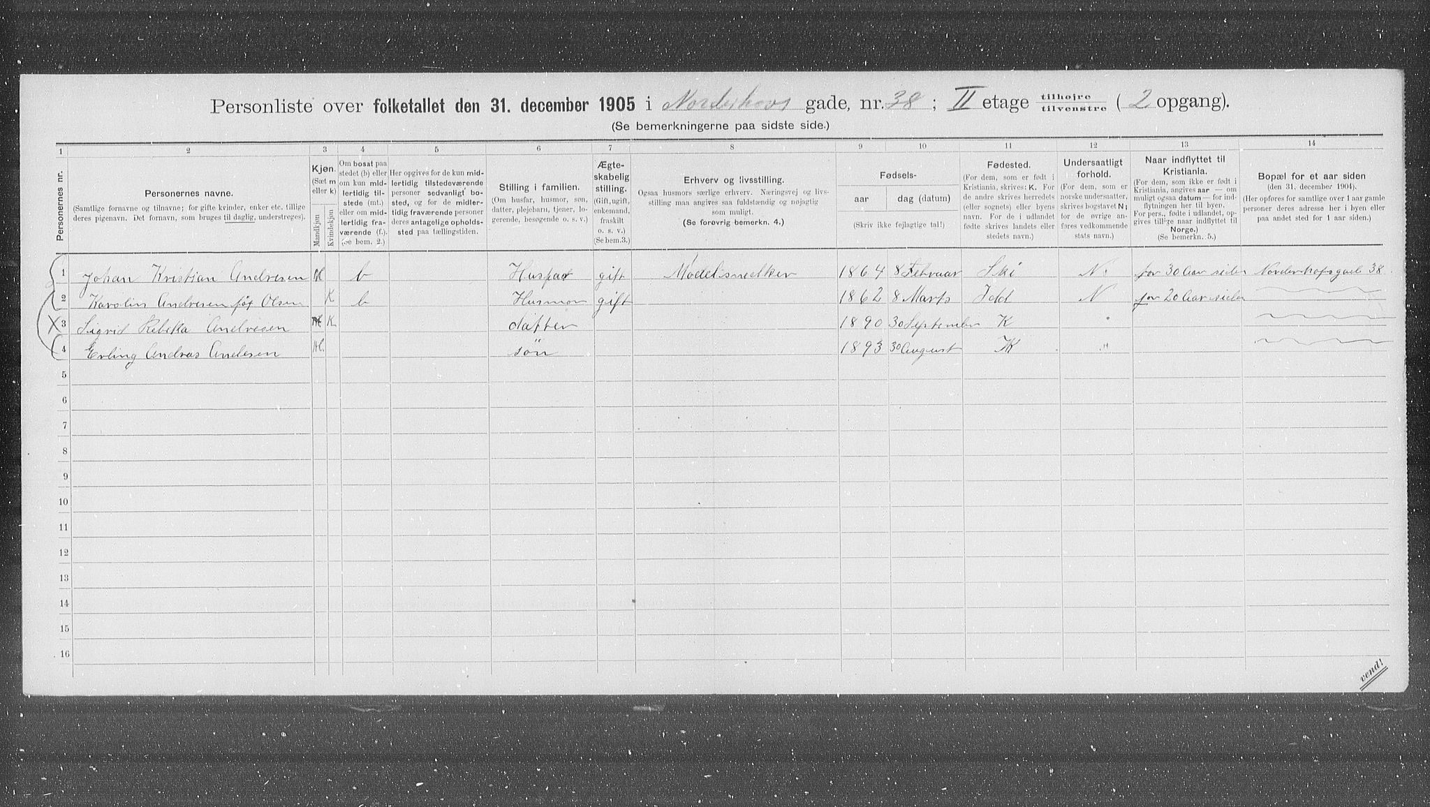 OBA, Municipal Census 1905 for Kristiania, 1905, p. 38431