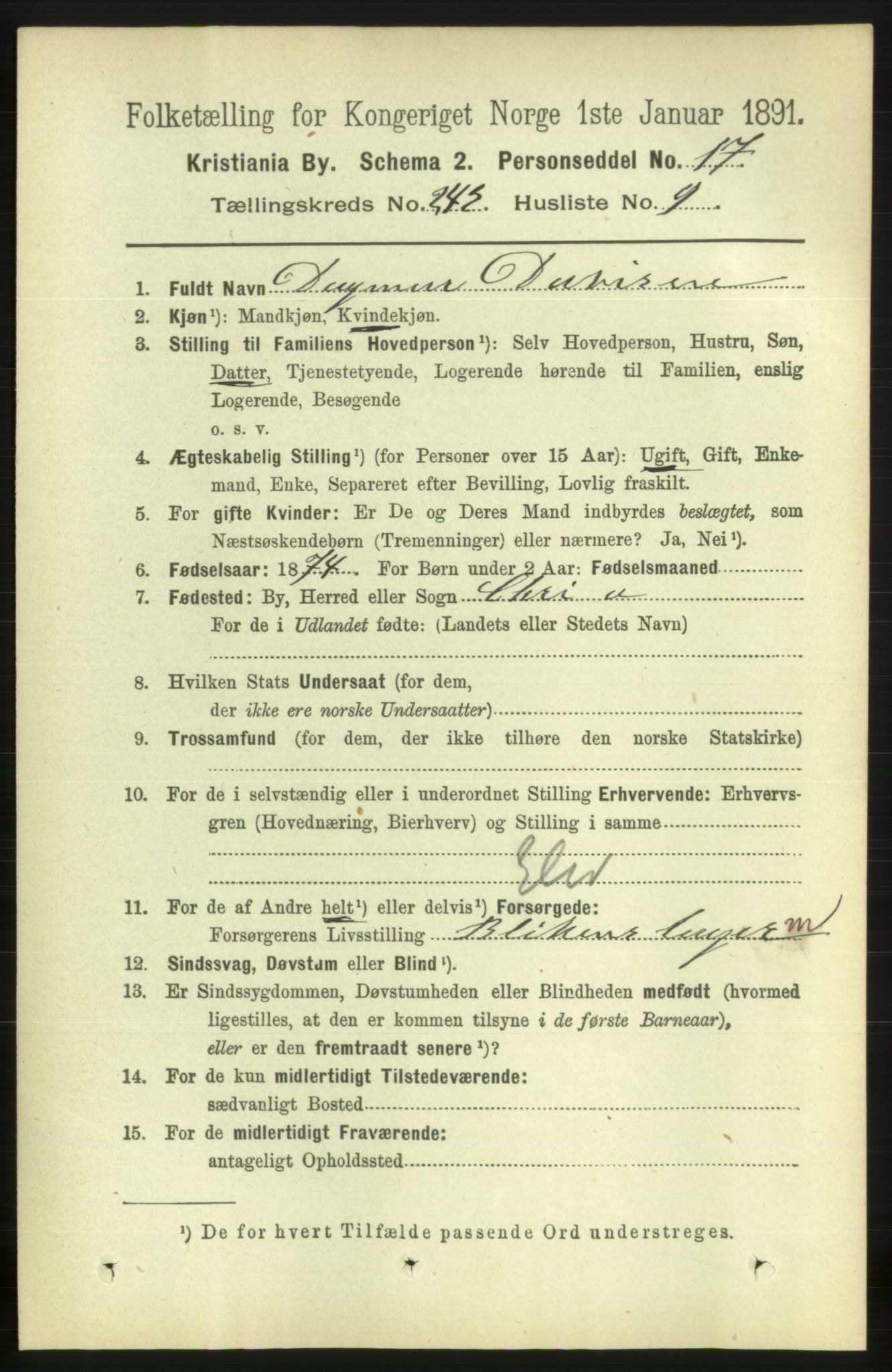 RA, 1891 census for 0301 Kristiania, 1891, p. 147935