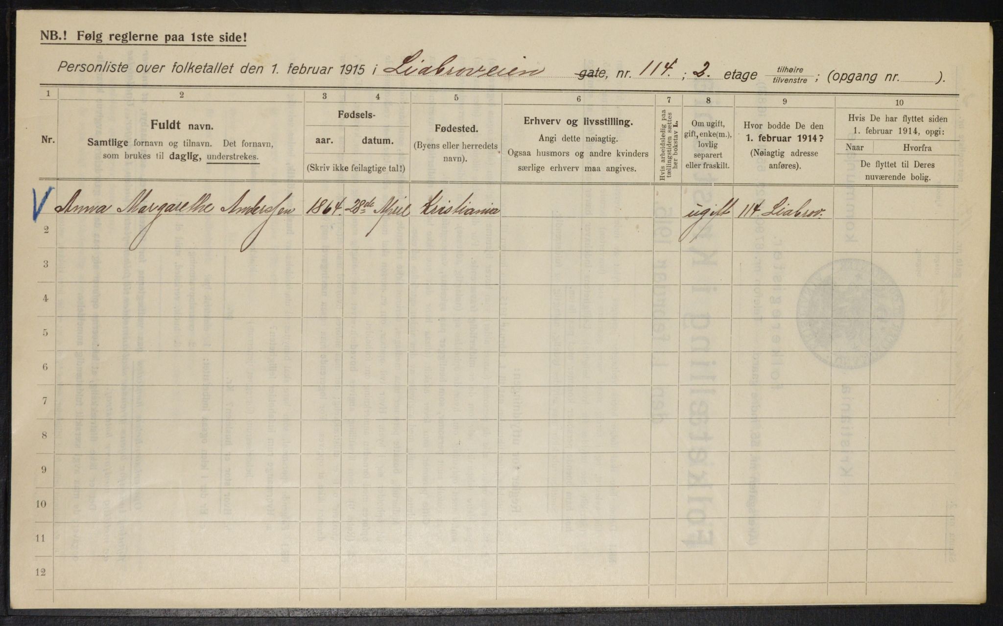 OBA, Municipal Census 1915 for Kristiania, 1915, p. 57722