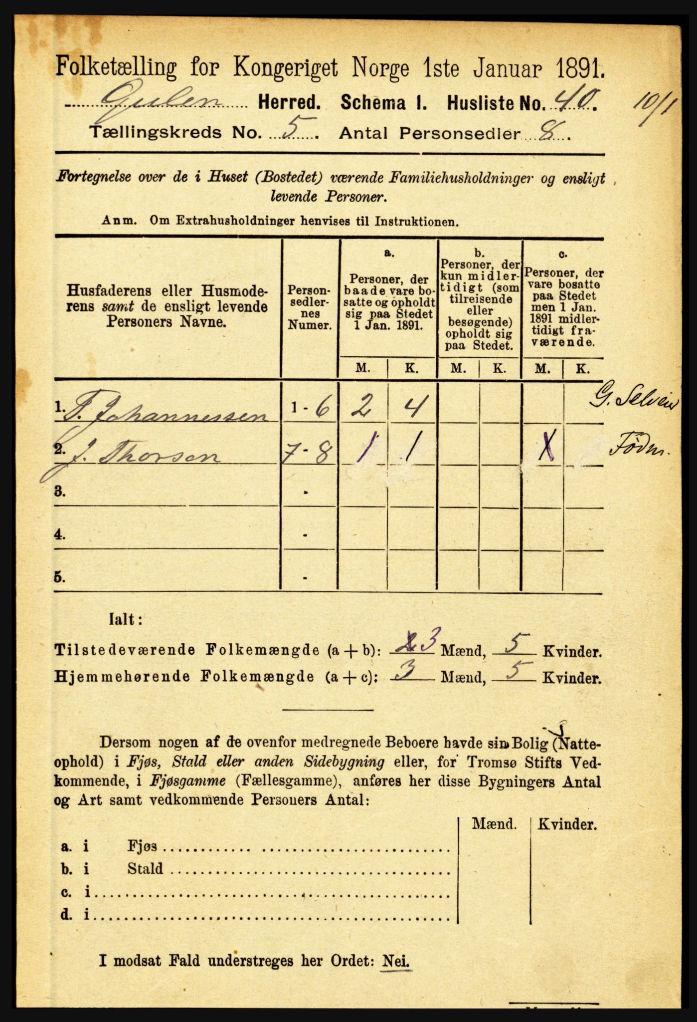 RA, 1891 census for 1411 Gulen, 1891, p. 1657