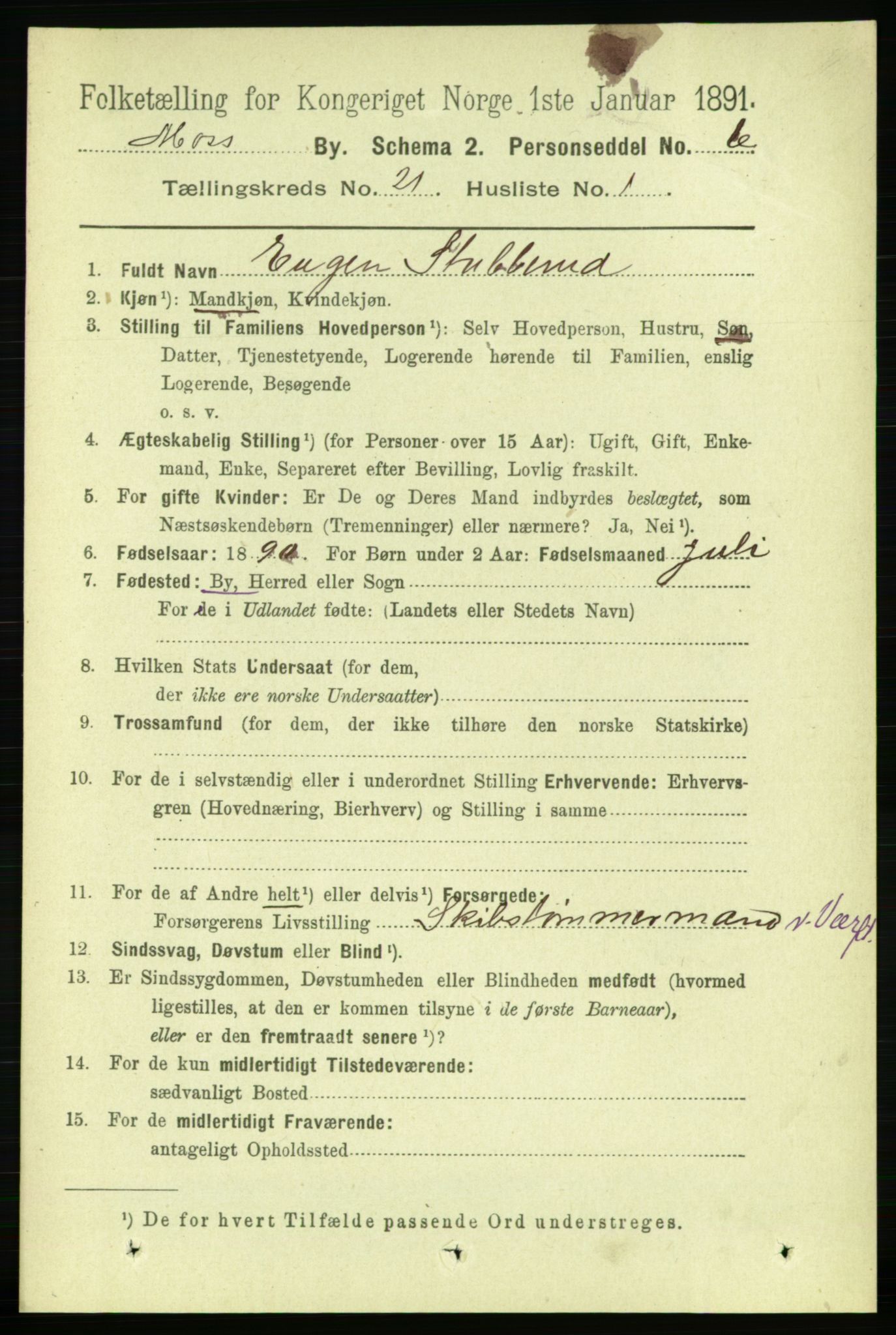 RA, 1891 census for 0104 Moss, 1891, p. 9094