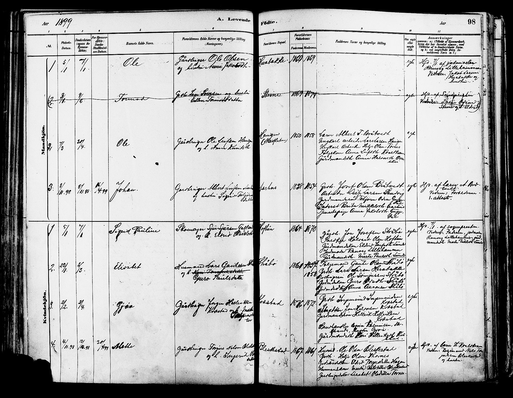 Suldal sokneprestkontor, AV/SAST-A-101845/01/IV/L0011: Parish register (official) no. A 11, 1878-1900, p. 98