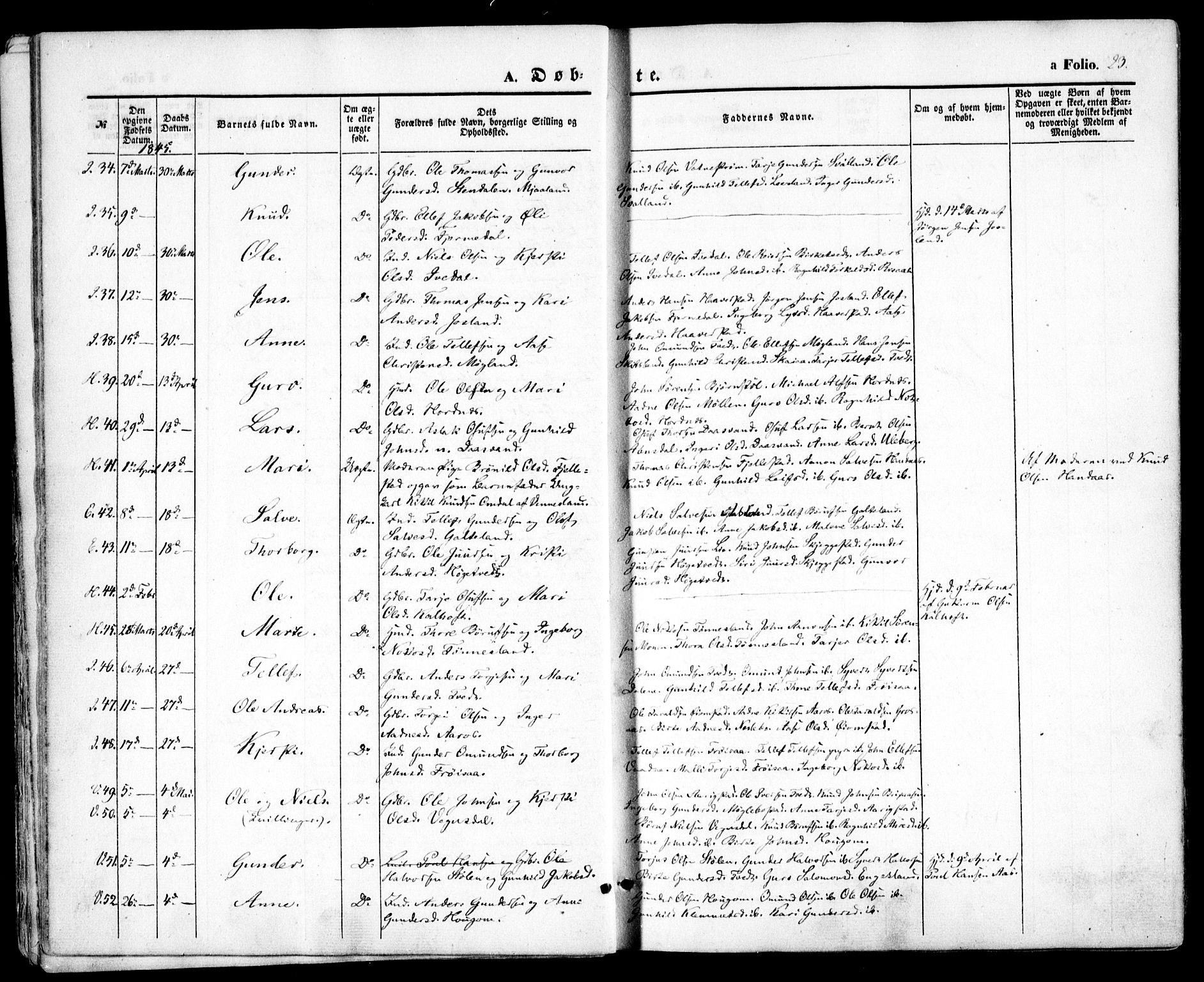 Evje sokneprestkontor, AV/SAK-1111-0008/F/Fa/Faa/L0005: Parish register (official) no. A 5, 1843-1865, p. 23