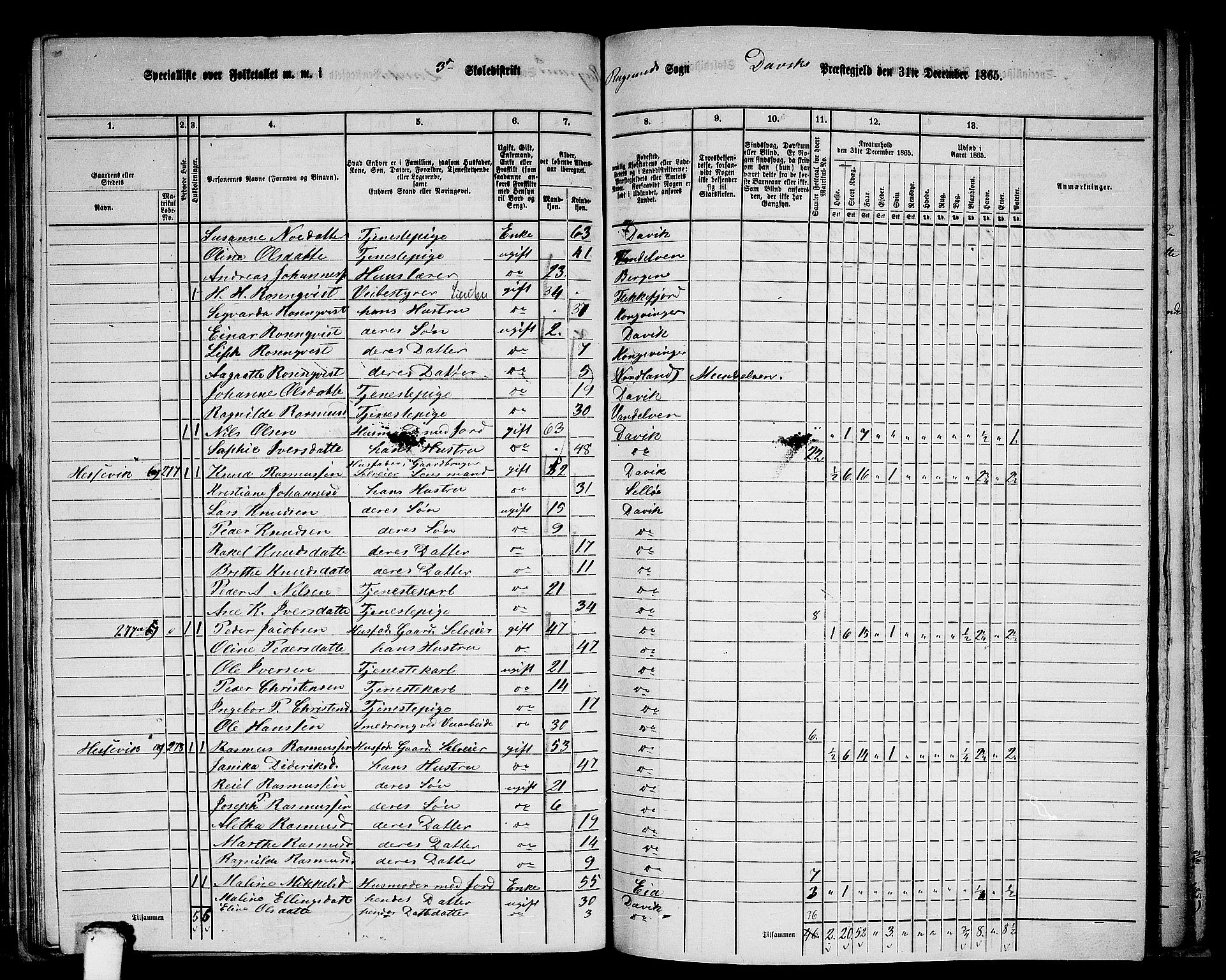 RA, 1865 census for Davik, 1865, p. 72