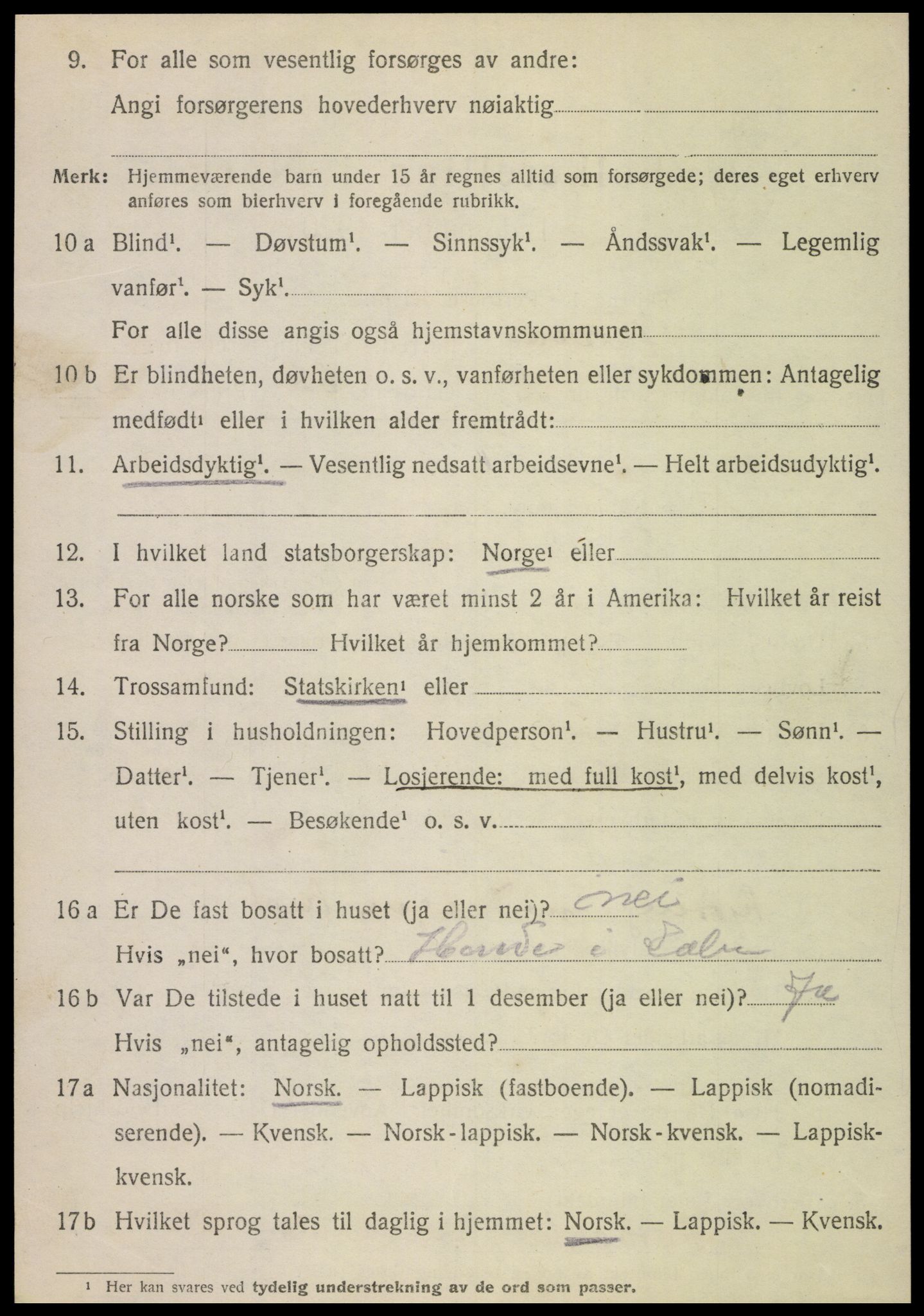 SAT, 1920 census for Fosnes, 1920, p. 2578