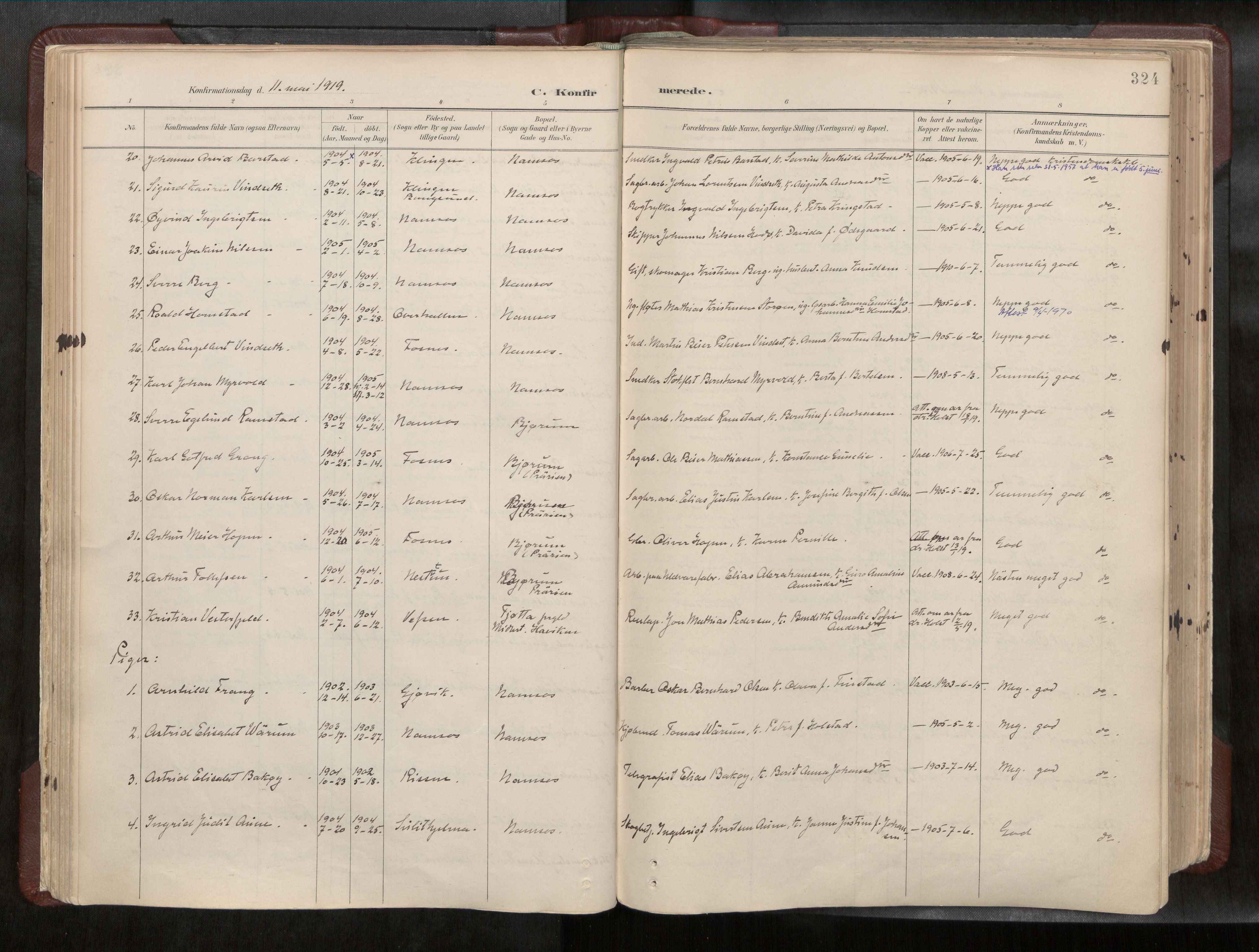 Ministerialprotokoller, klokkerbøker og fødselsregistre - Nord-Trøndelag, AV/SAT-A-1458/768/L0579a: Parish register (official) no. 768A14, 1887-1931, p. 324