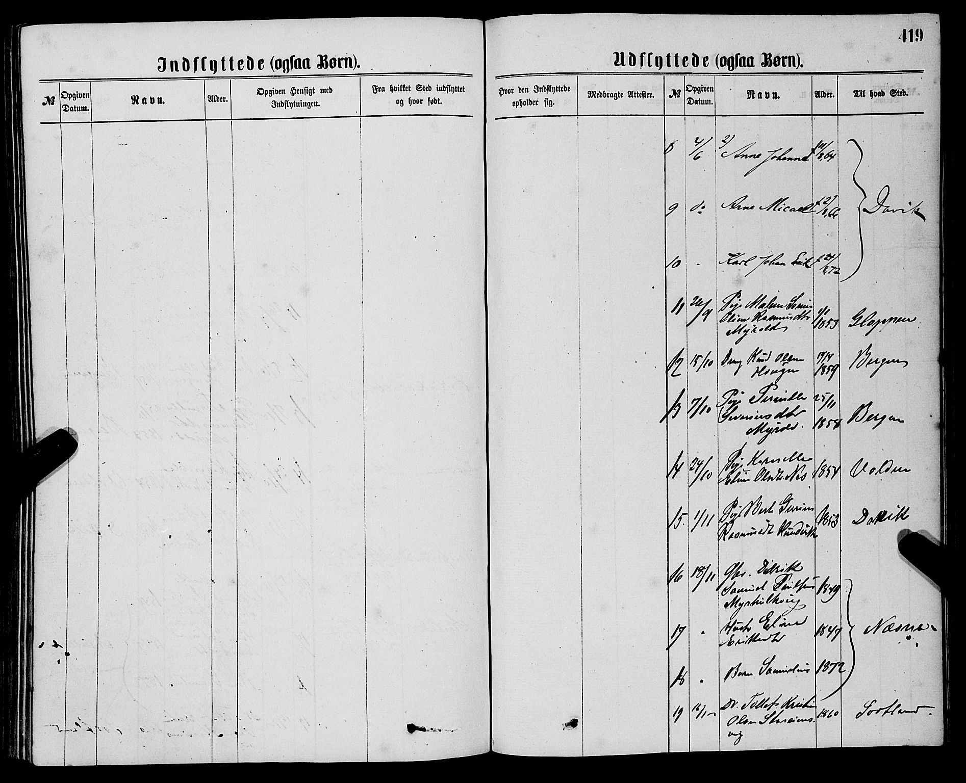 Eid sokneprestembete, AV/SAB-A-82301/H/Haa/Haaa/L0010: Parish register (official) no. A 10, 1867-1878, p. 419