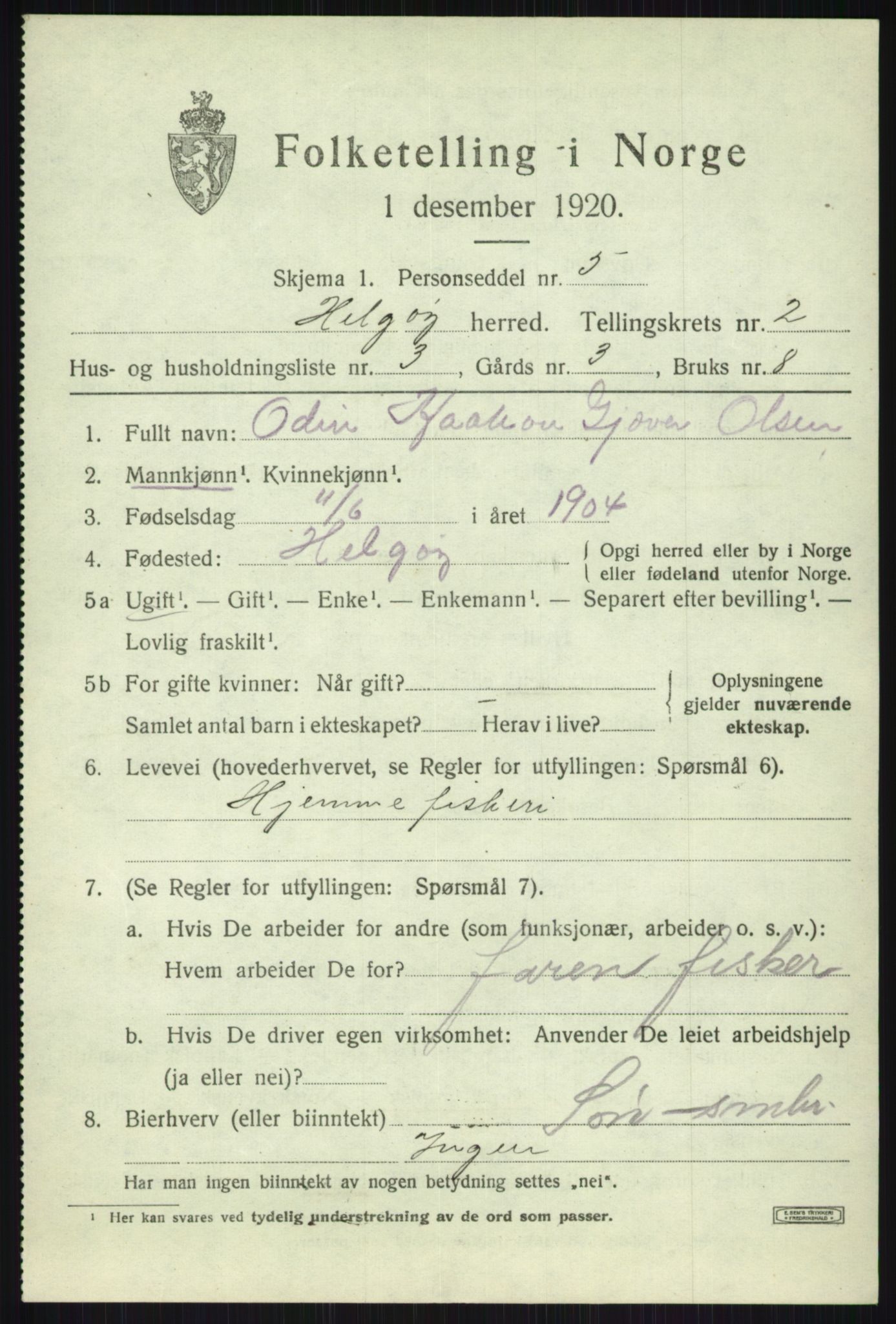 SATØ, 1920 census for Helgøy, 1920, p. 1169