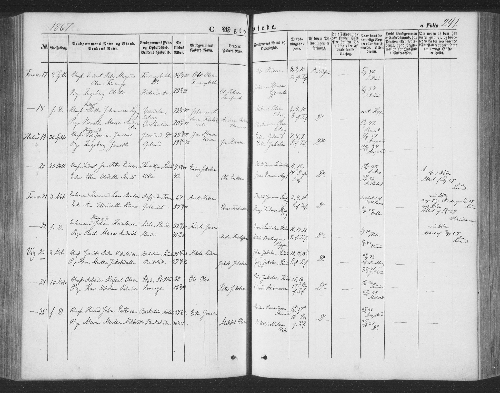 Ministerialprotokoller, klokkerbøker og fødselsregistre - Nord-Trøndelag, SAT/A-1458/773/L0615: Parish register (official) no. 773A06, 1857-1870, p. 241