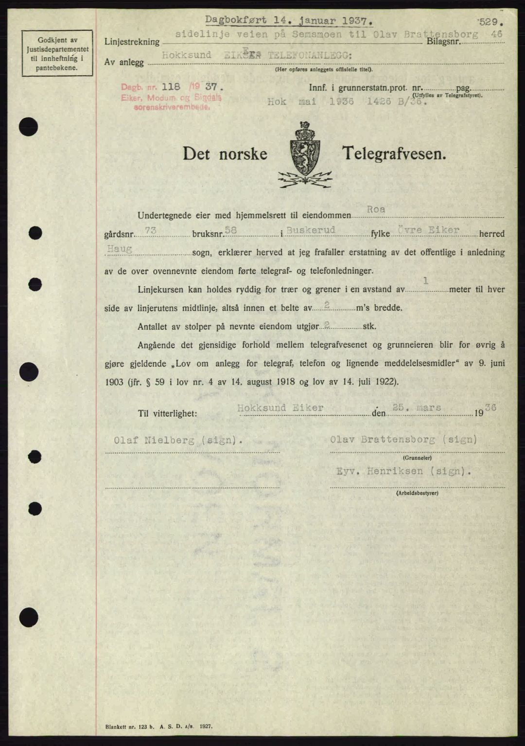 Eiker, Modum og Sigdal sorenskriveri, SAKO/A-123/G/Ga/Gab/L0034: Mortgage book no. A4, 1936-1937, Diary no: : 118/1937