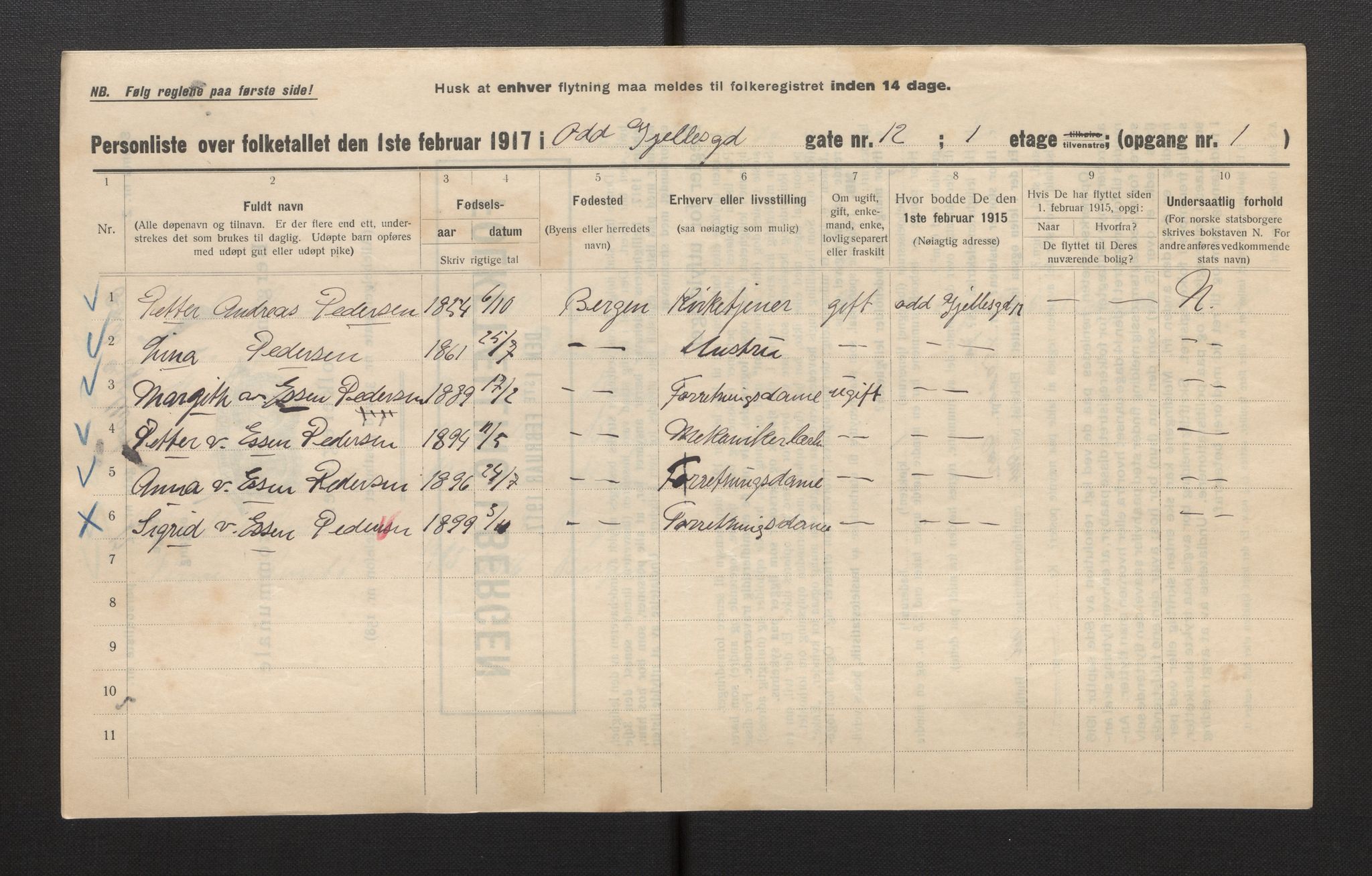 SAB, Municipal Census 1917 for Bergen, 1917, p. 33