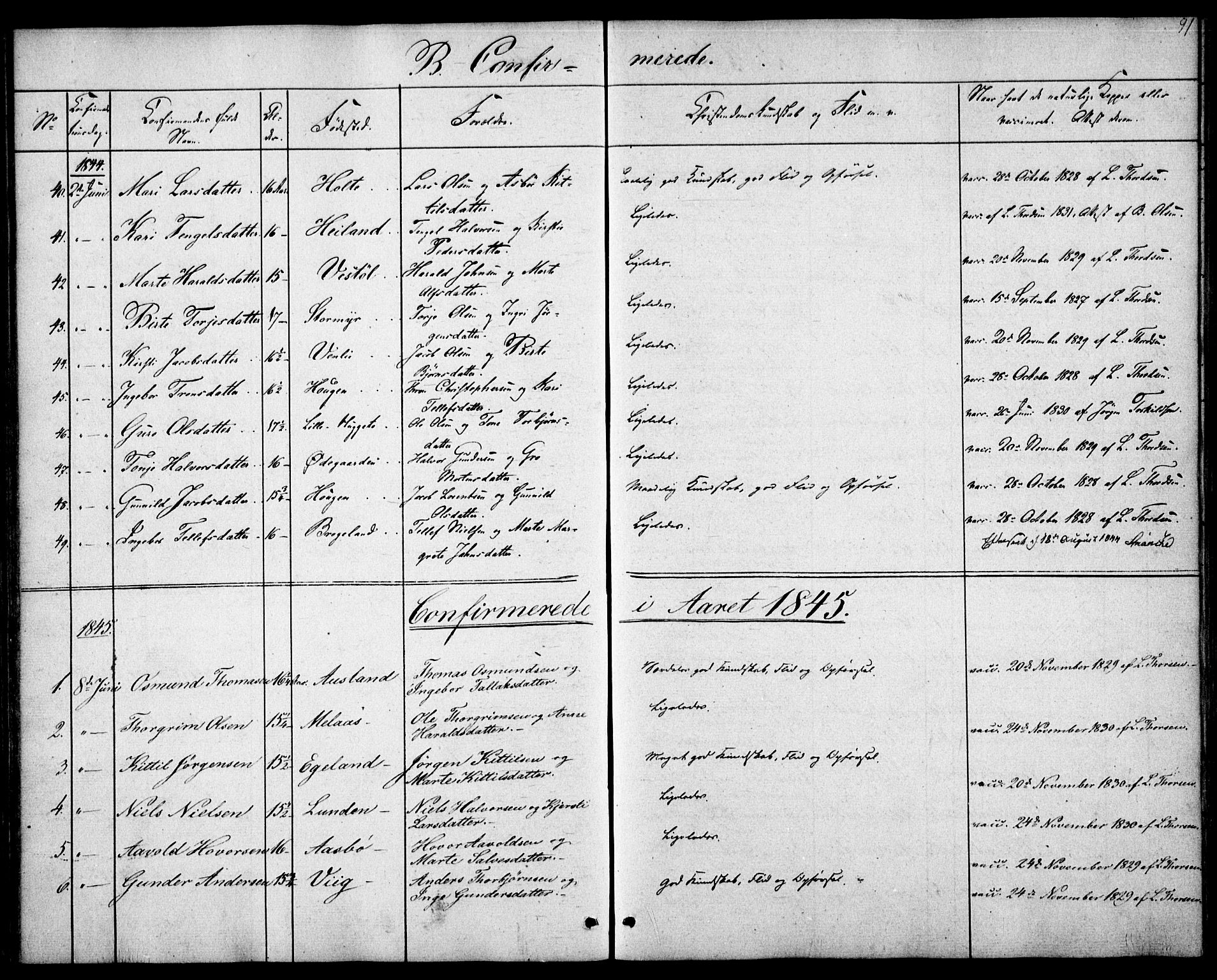 Gjerstad sokneprestkontor, SAK/1111-0014/F/Fa/Faa/L0006: Parish register (official) no. A 6, 1841-1857, p. 91