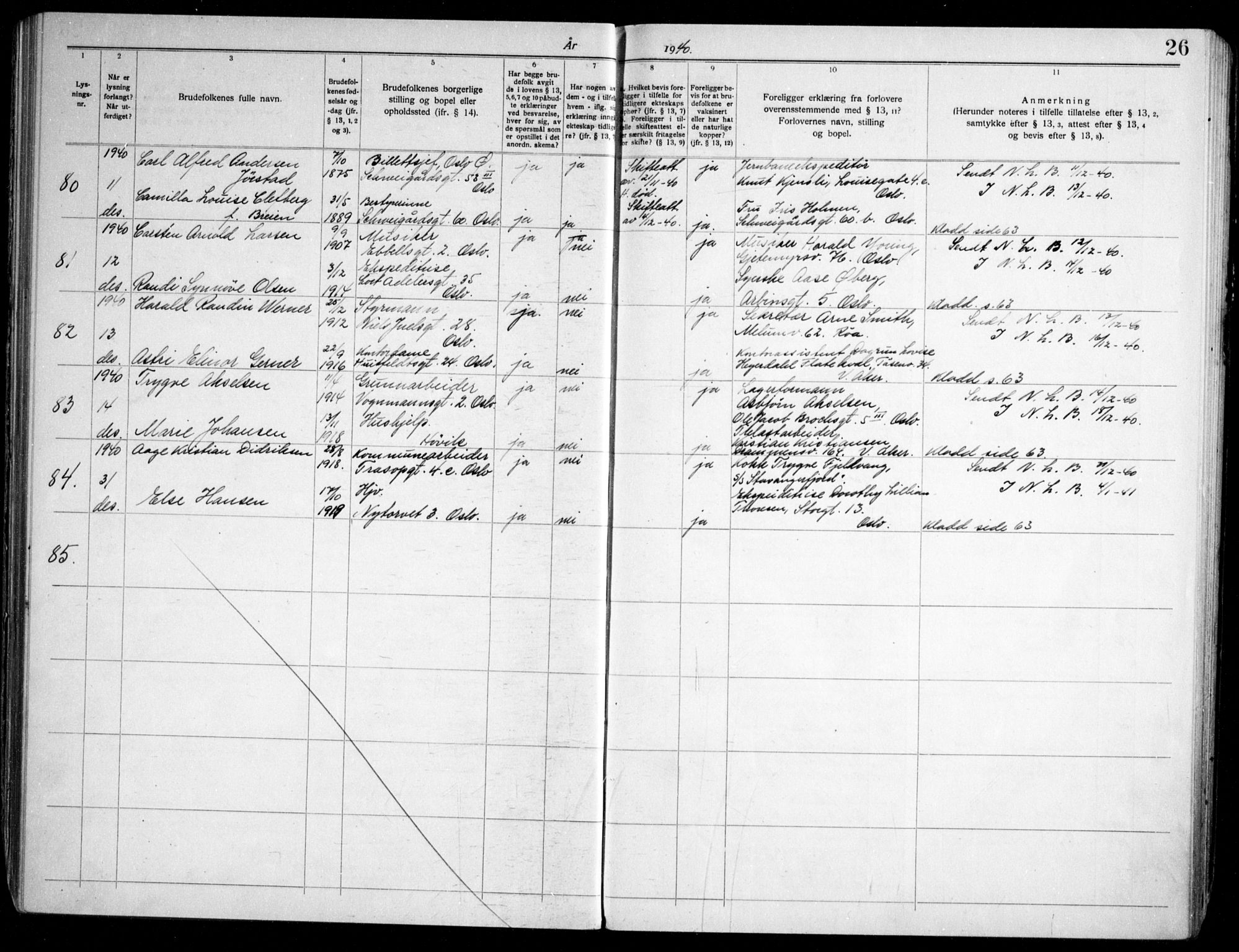 Oslo domkirke Kirkebøker, SAO/A-10752/H/Ha/L0008: Banns register no. 8, 1938-1951, p. 26