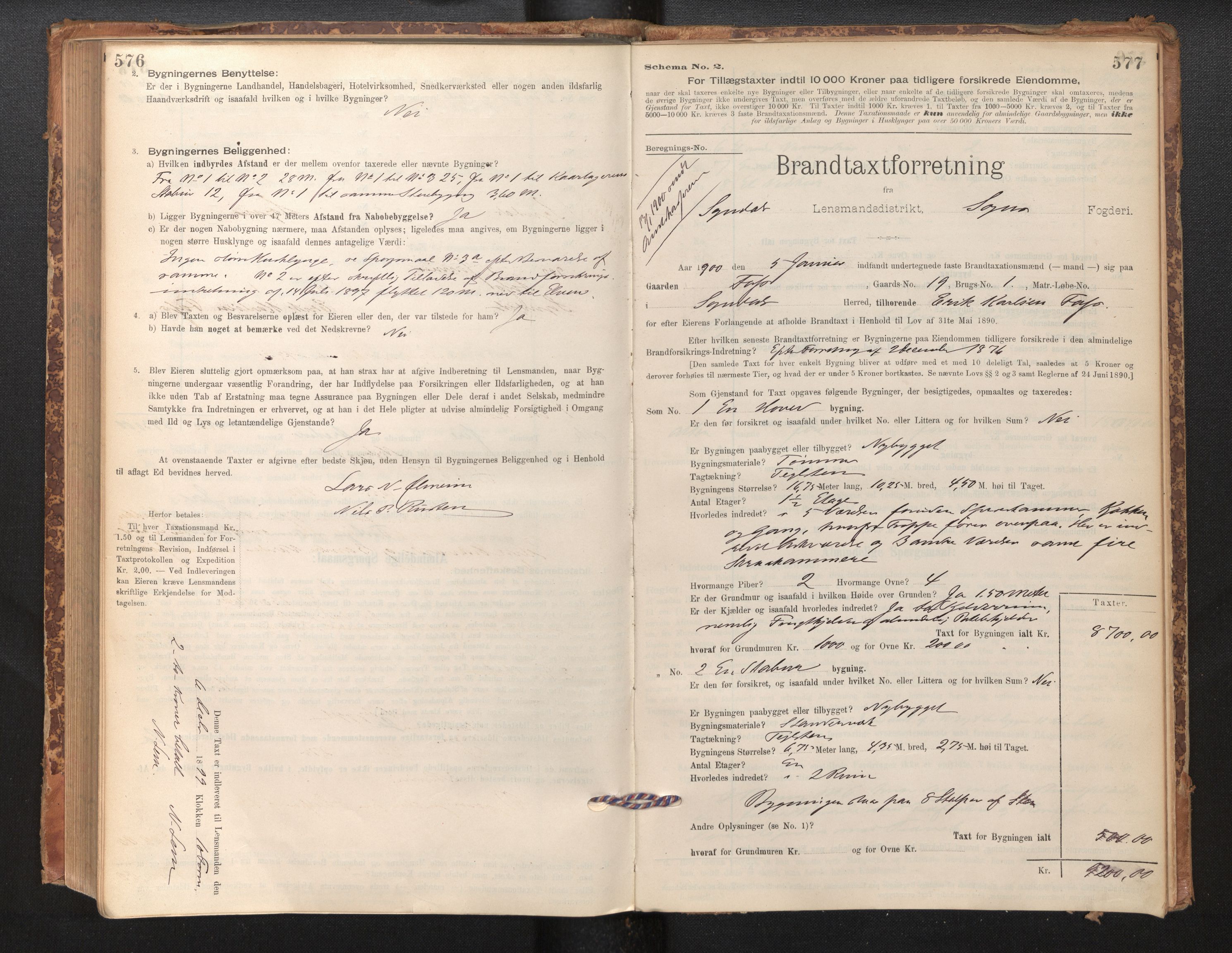 Lensmannen i Sogndal, SAB/A-29901/0012/L0008: Branntakstprotokoll, skjematakst, 1895-1906, p. 576-577