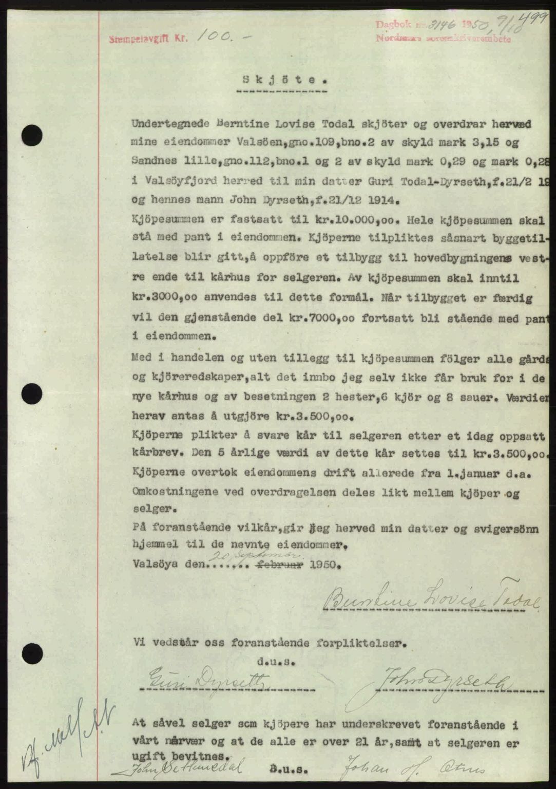 Nordmøre sorenskriveri, AV/SAT-A-4132/1/2/2Ca: Mortgage book no. A116, 1950-1950, Diary no: : 3146/1950