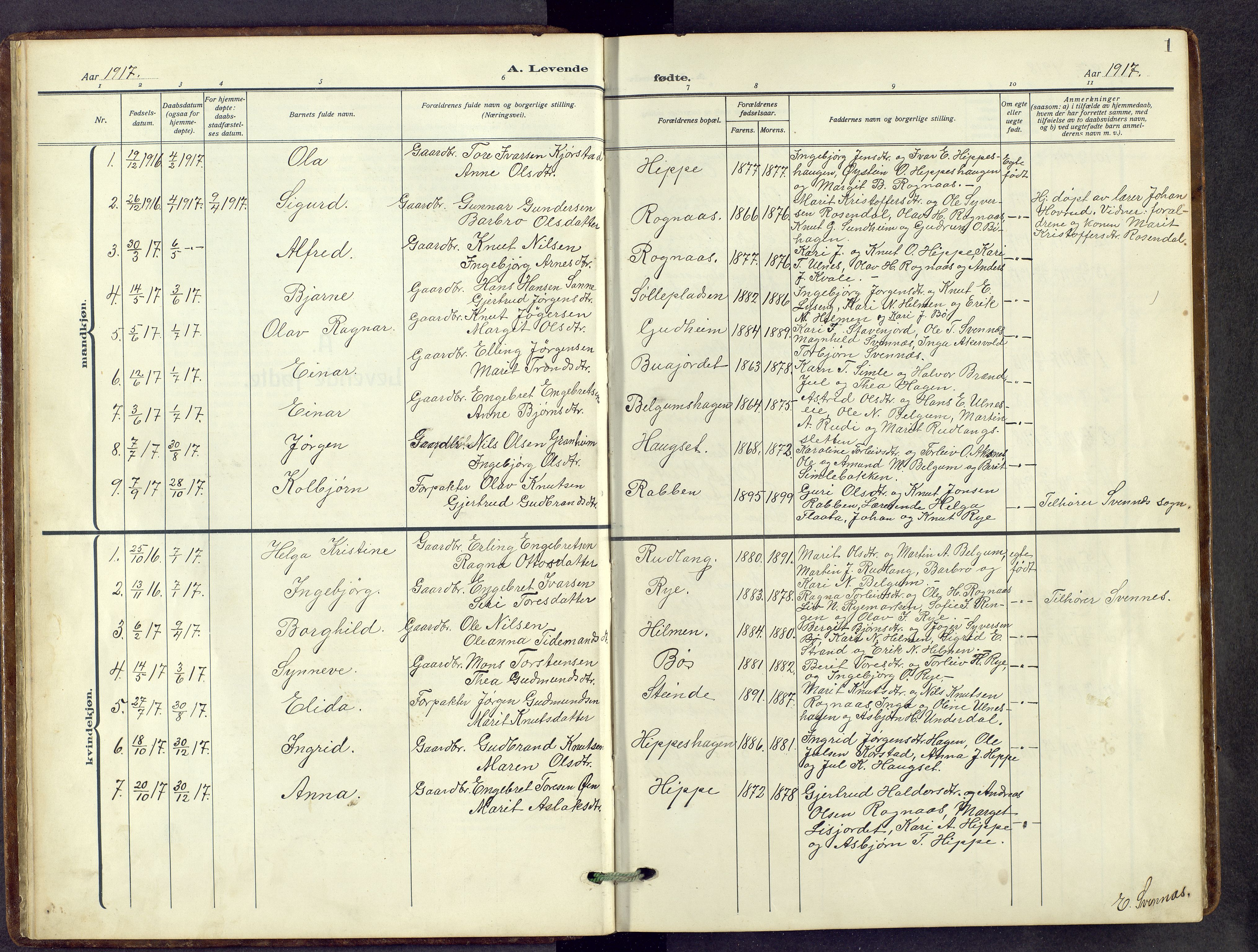 Nord-Aurdal prestekontor, SAH/PREST-132/H/Ha/Hab/L0014: Parish register (copy) no. 14, 1917-1953, p. 1