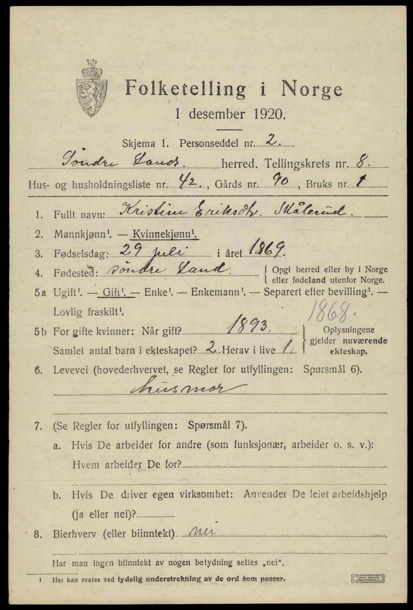 SAH, 1920 census for Søndre Land, 1920, p. 8173