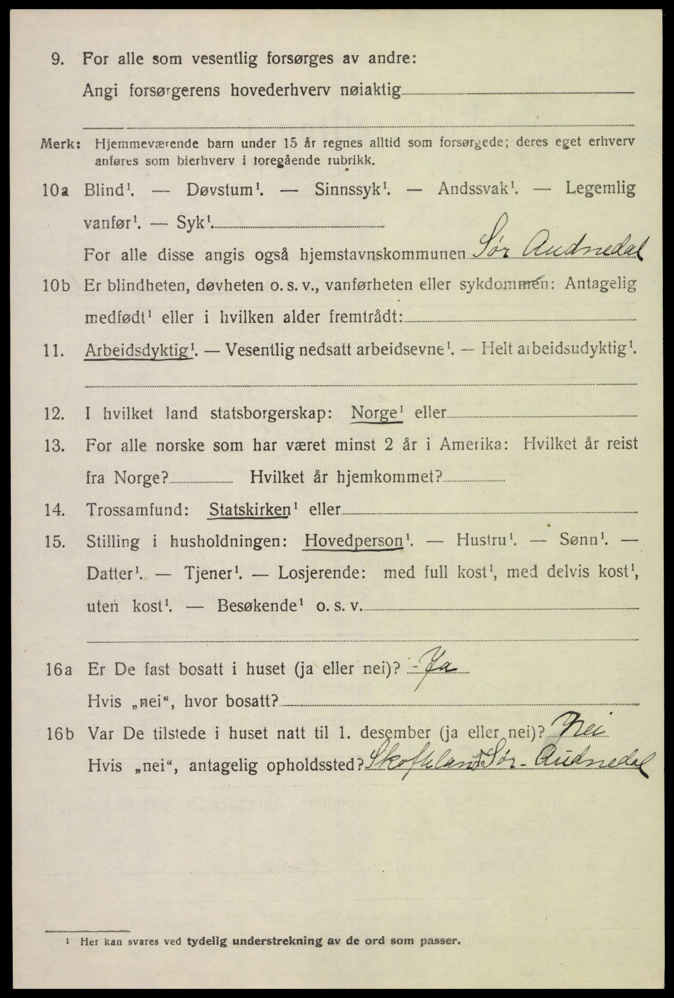 SAK, 1920 census for Sør-Audnedal, 1920, p. 2648