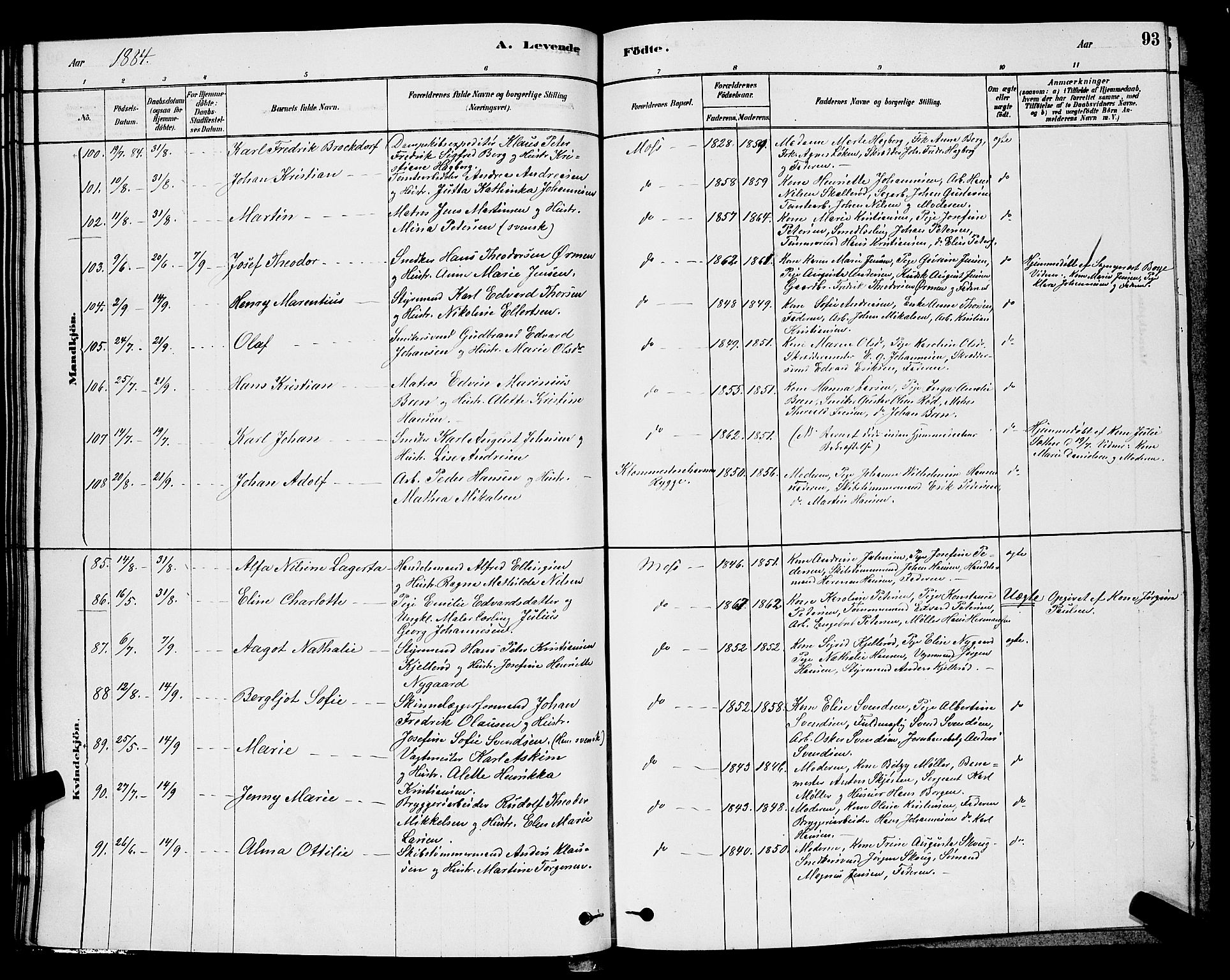 Moss prestekontor Kirkebøker, AV/SAO-A-2003/G/Ga/L0005: Parish register (copy) no. I 5, 1878-1888, p. 93