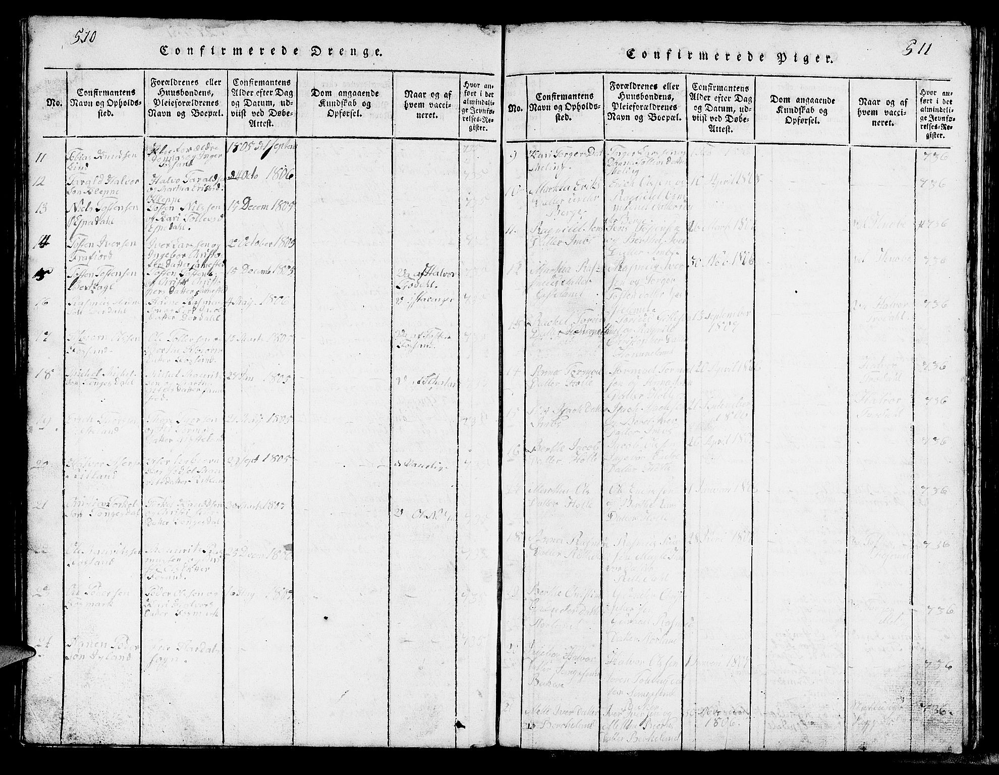 Strand sokneprestkontor, SAST/A-101828/H/Ha/Hab/L0002: Parish register (copy) no. B 2, 1816-1854, p. 510-511
