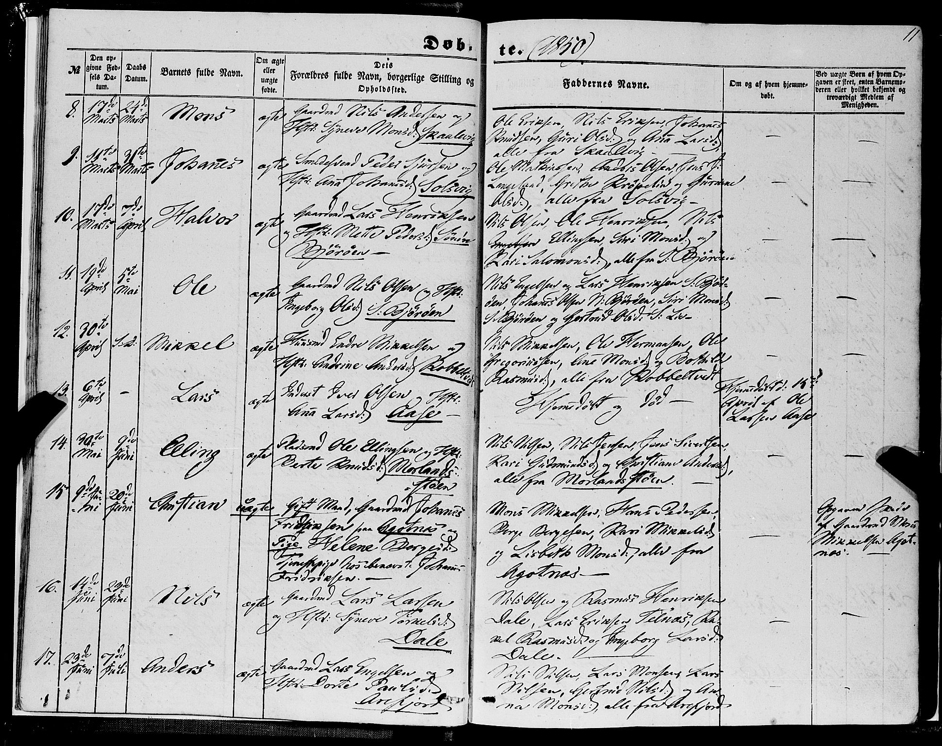 Fjell sokneprestembete, SAB/A-75301/H/Haa: Parish register (official) no. A 2, 1847-1864, p. 11