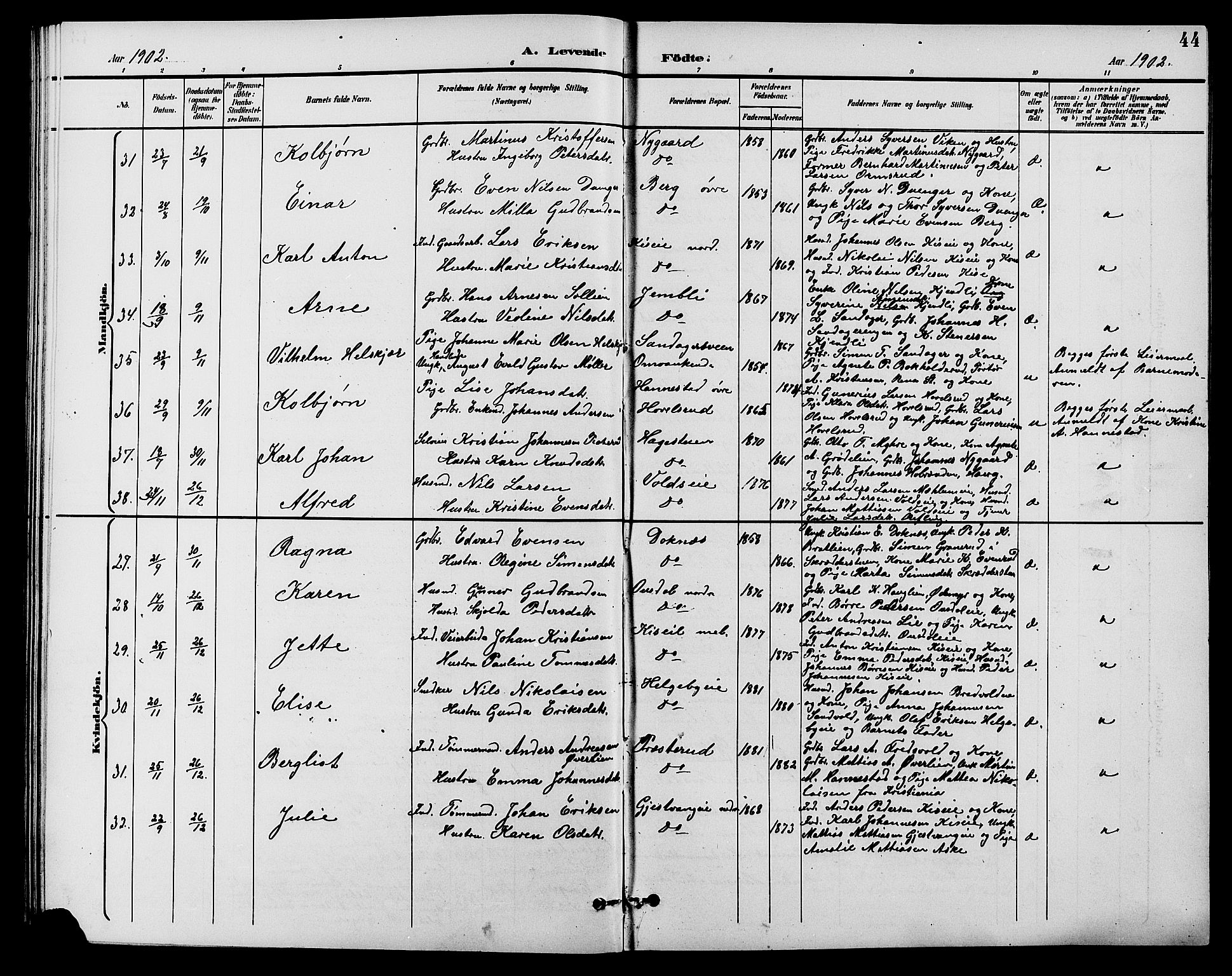 Nes prestekontor, Hedmark, AV/SAH-PREST-020/L/La/L0007: Parish register (copy) no. 7, 1892-1912, p. 44