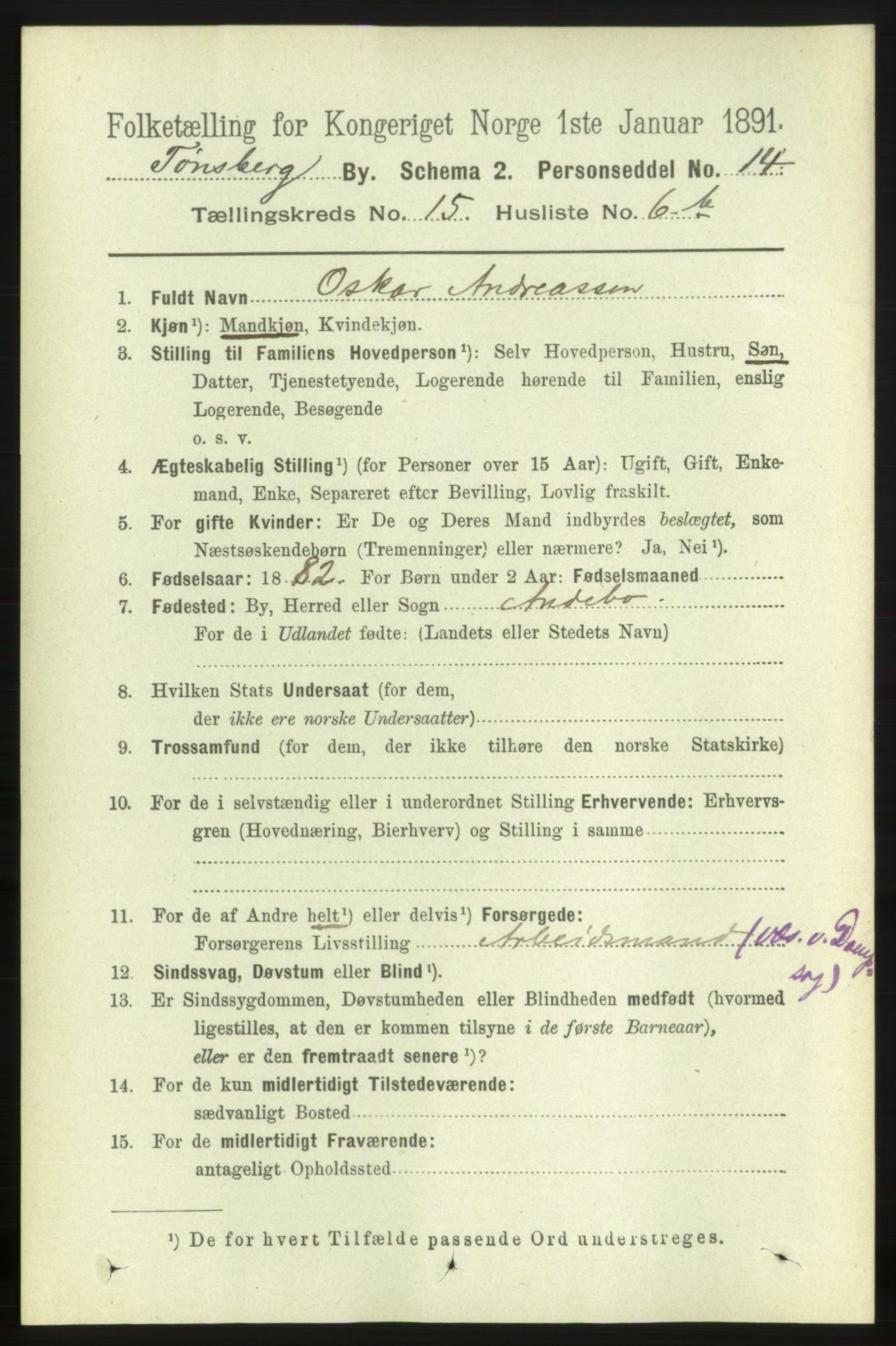 RA, 1891 census for 0705 Tønsberg, 1891, p. 4750