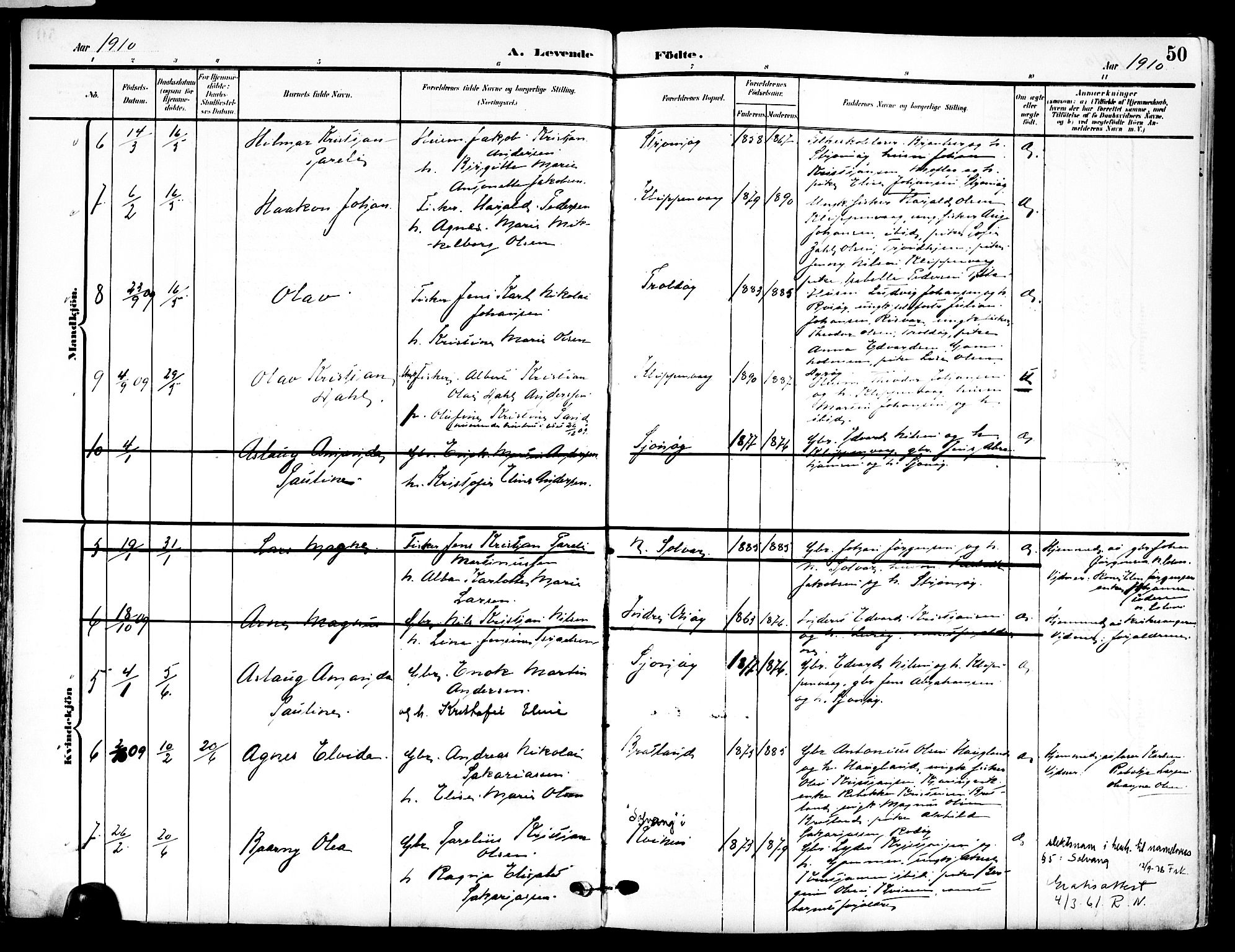 Ministerialprotokoller, klokkerbøker og fødselsregistre - Nordland, AV/SAT-A-1459/839/L0569: Parish register (official) no. 839A06, 1903-1922, p. 50