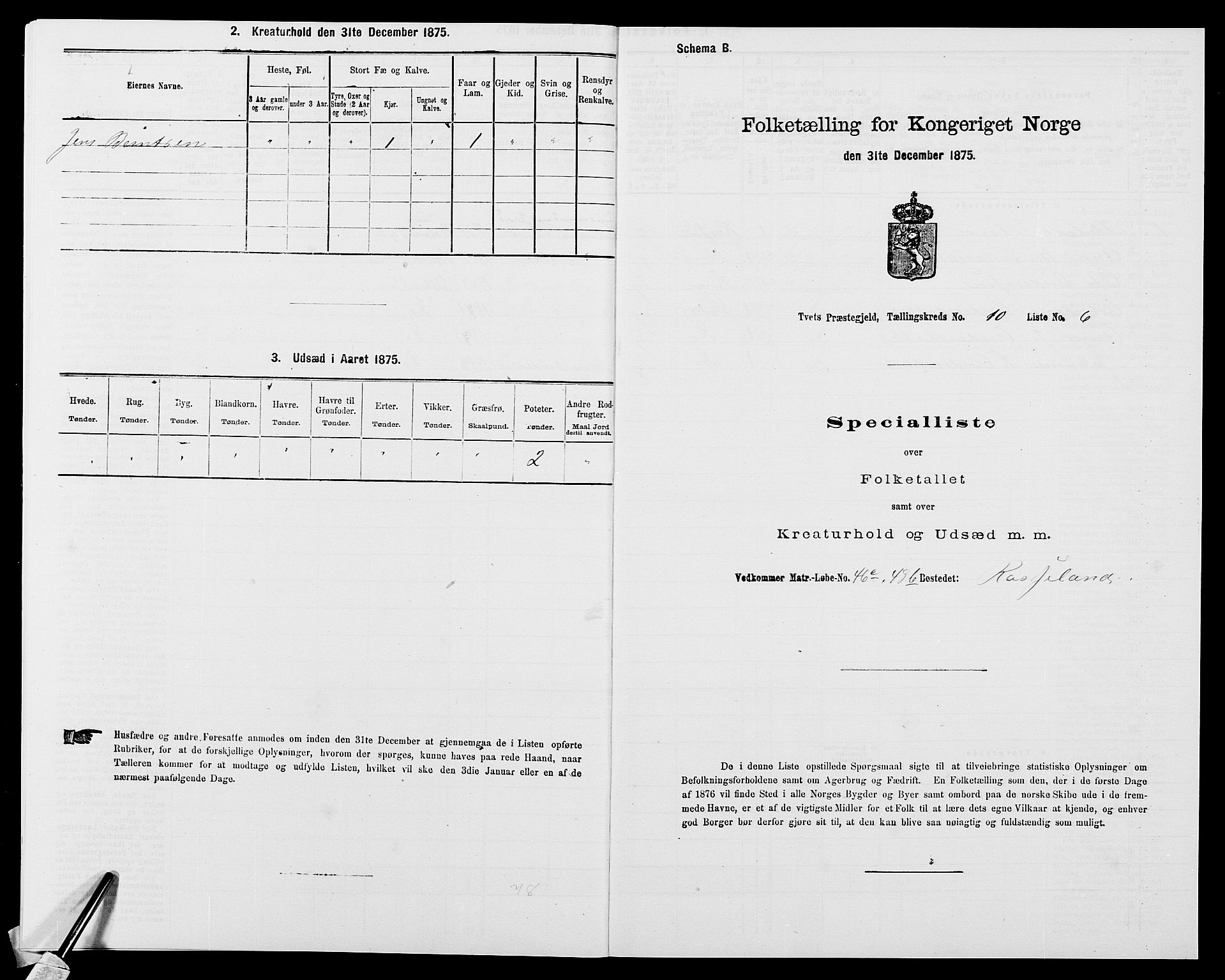 SAK, 1875 census for 1013P Tveit, 1875, p. 1195