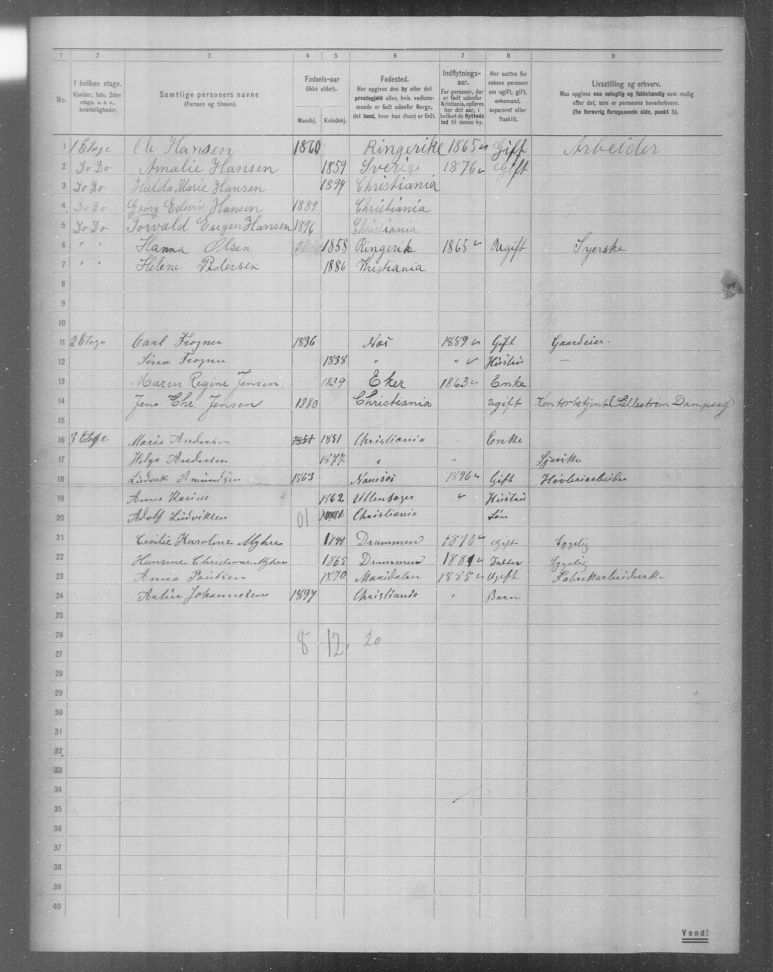 OBA, Municipal Census 1904 for Kristiania, 1904, p. 7535