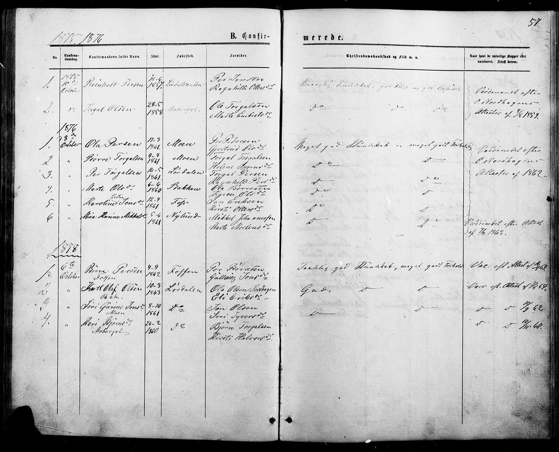 Trysil prestekontor, SAH/PREST-046/H/Ha/Haa/L0010: Parish register (official) no. 10, 1872-1895, p. 57